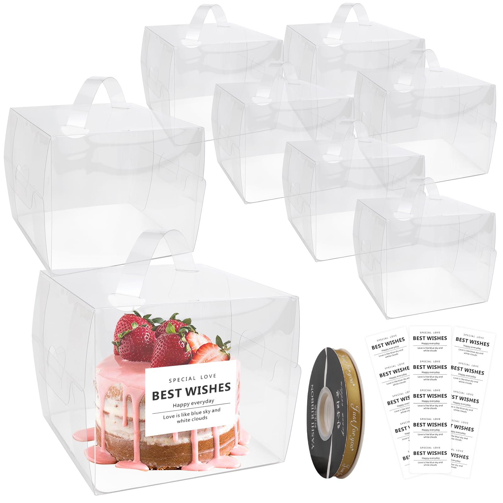 SHUESS 30Pcs 6x6x5 Inch Clear Transparent Bakery Cake Boxes with Handle & Cake Boards - Perfect for Wedding, Birthday, Cupcake Display & Dessert Storage
