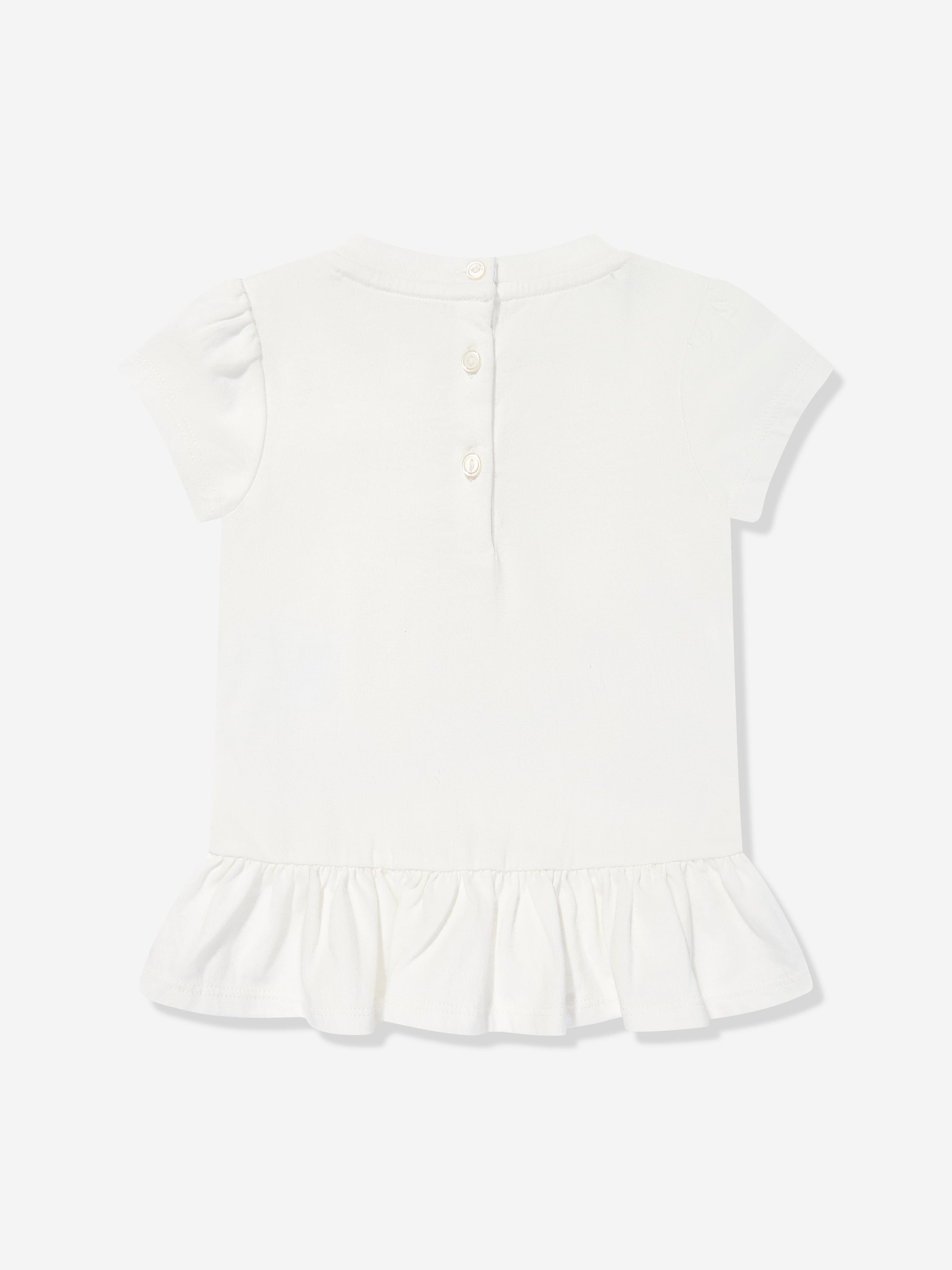 Baby Girls Polo Bear Peplum T-Shirt - White Cotton Top for Toddlers | Playdate & Birthday Party Outfit