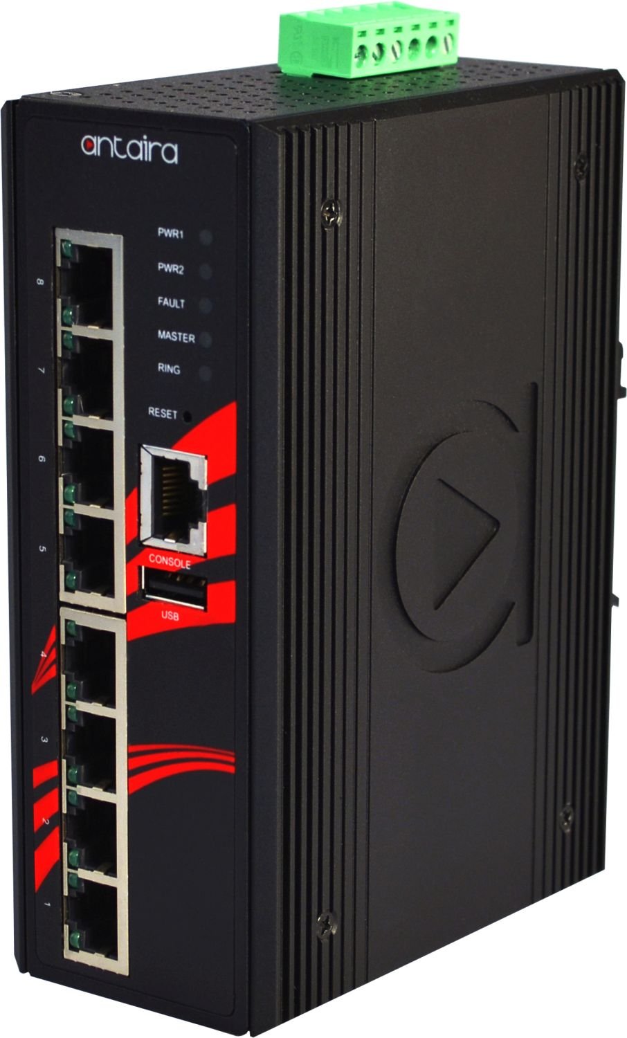 Antaira LMX-0800G-T 8-Port Industrial Gigabit Ethernet Switch | DIN Rail Mount | -40°C to 75°C Wide Temperature | 12-48VDC Redundant Power | Ideal for Factory Automation & Harsh Environments