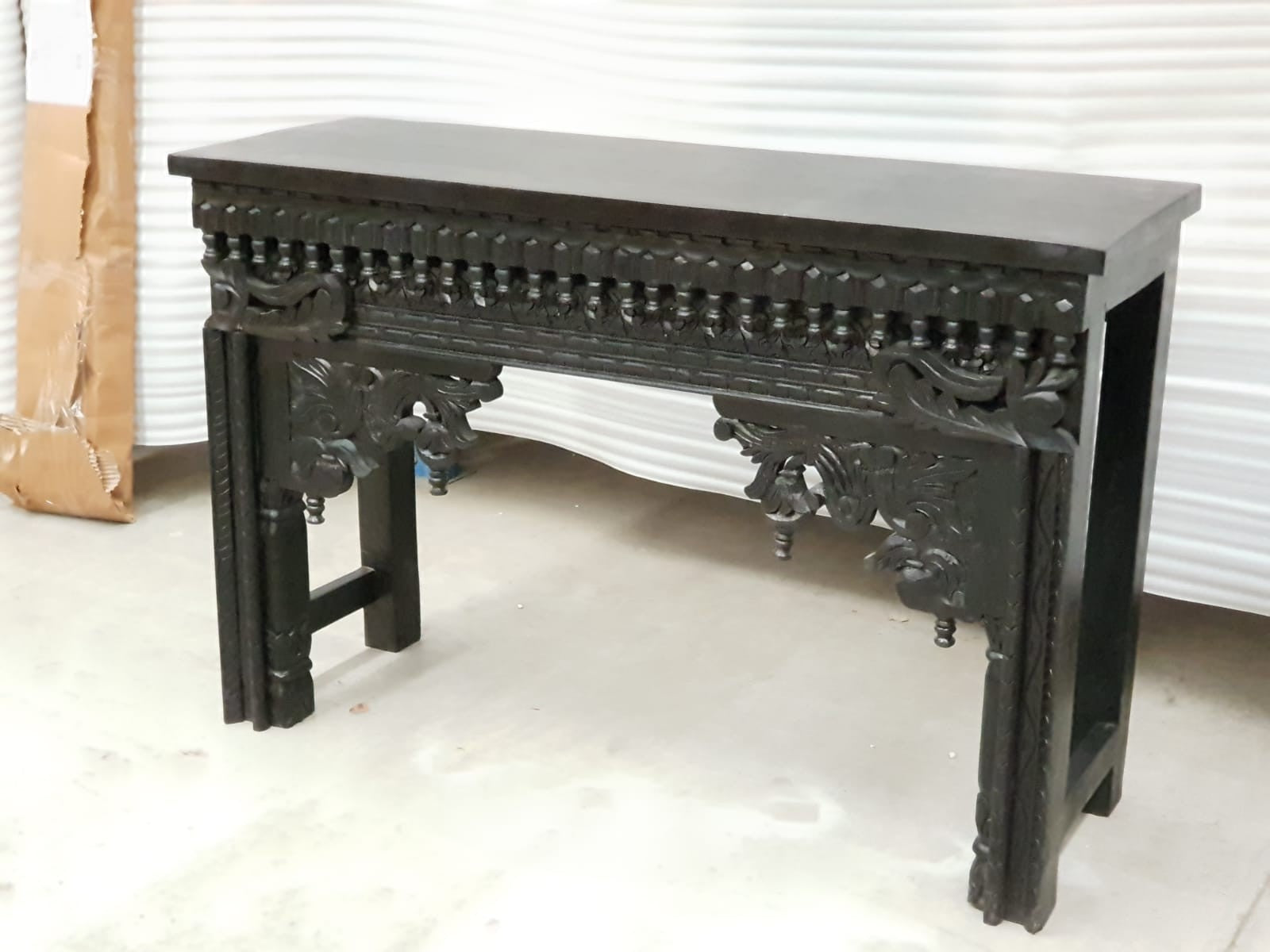 Hand Carved Solid Wood Console Table - Indian Black Wooden Entryway Hall Table for Living Room, Foyer & Home Decor