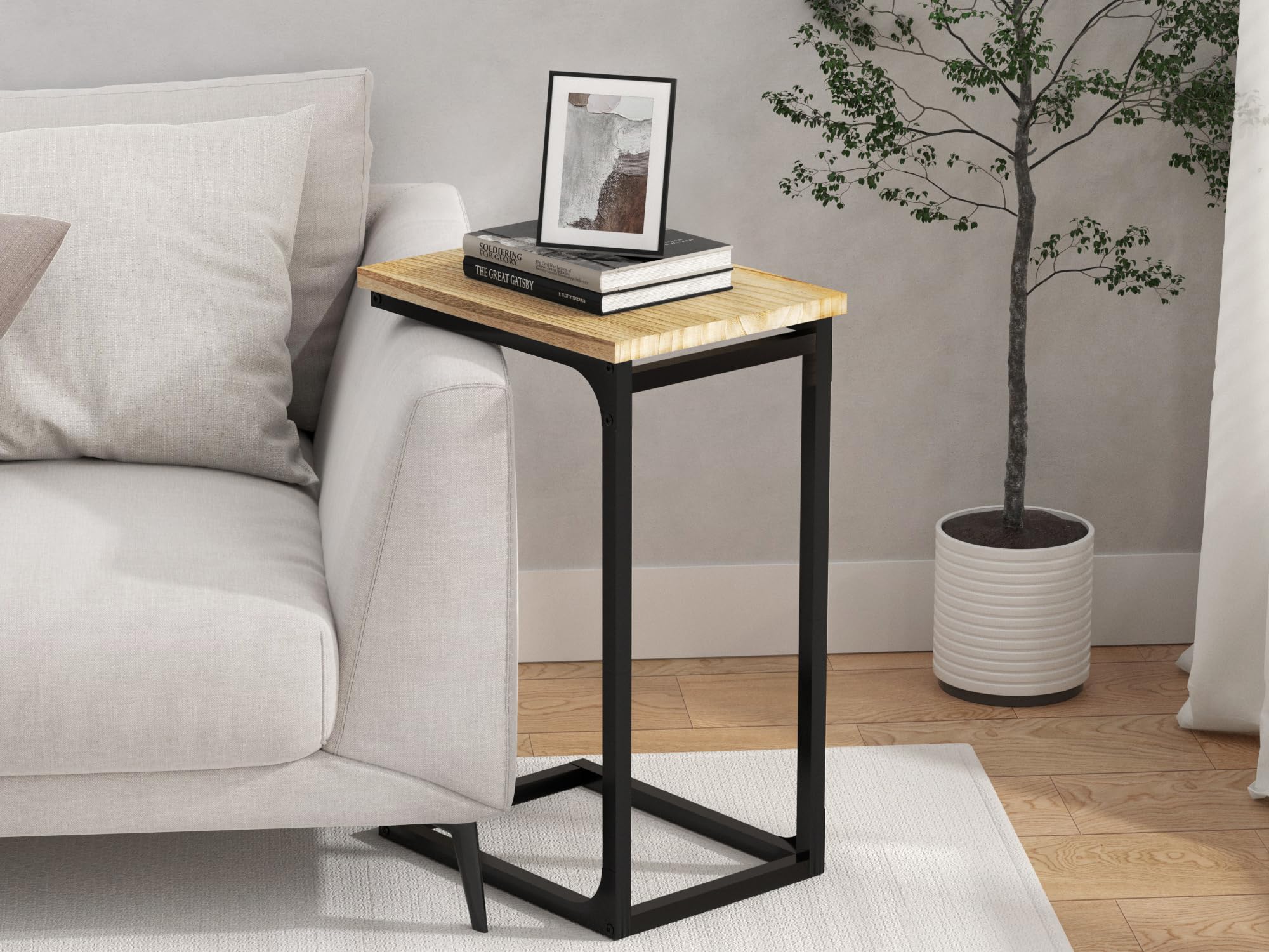 Rustic Brown C-Shaped End Table Set of 2 - Narrow Sofa Side Table for Living Room, Bedroom & Small Spaces - Perfect as TV Tray, Couch Table or Nightstand
