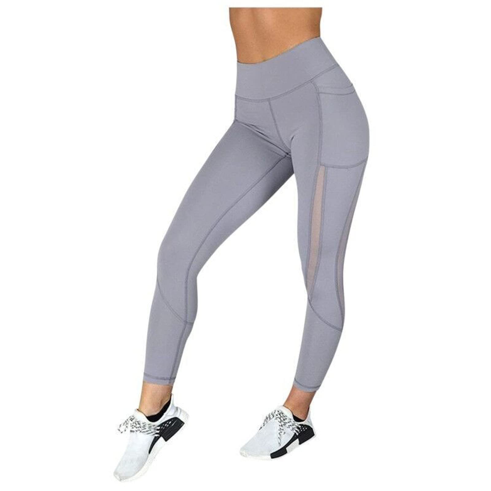 TONGHANG Women's High Waist Yoga Pants with Pockets - Breathable Mesh Stitched Workout Leggings for Running, Gym & Fitness Training