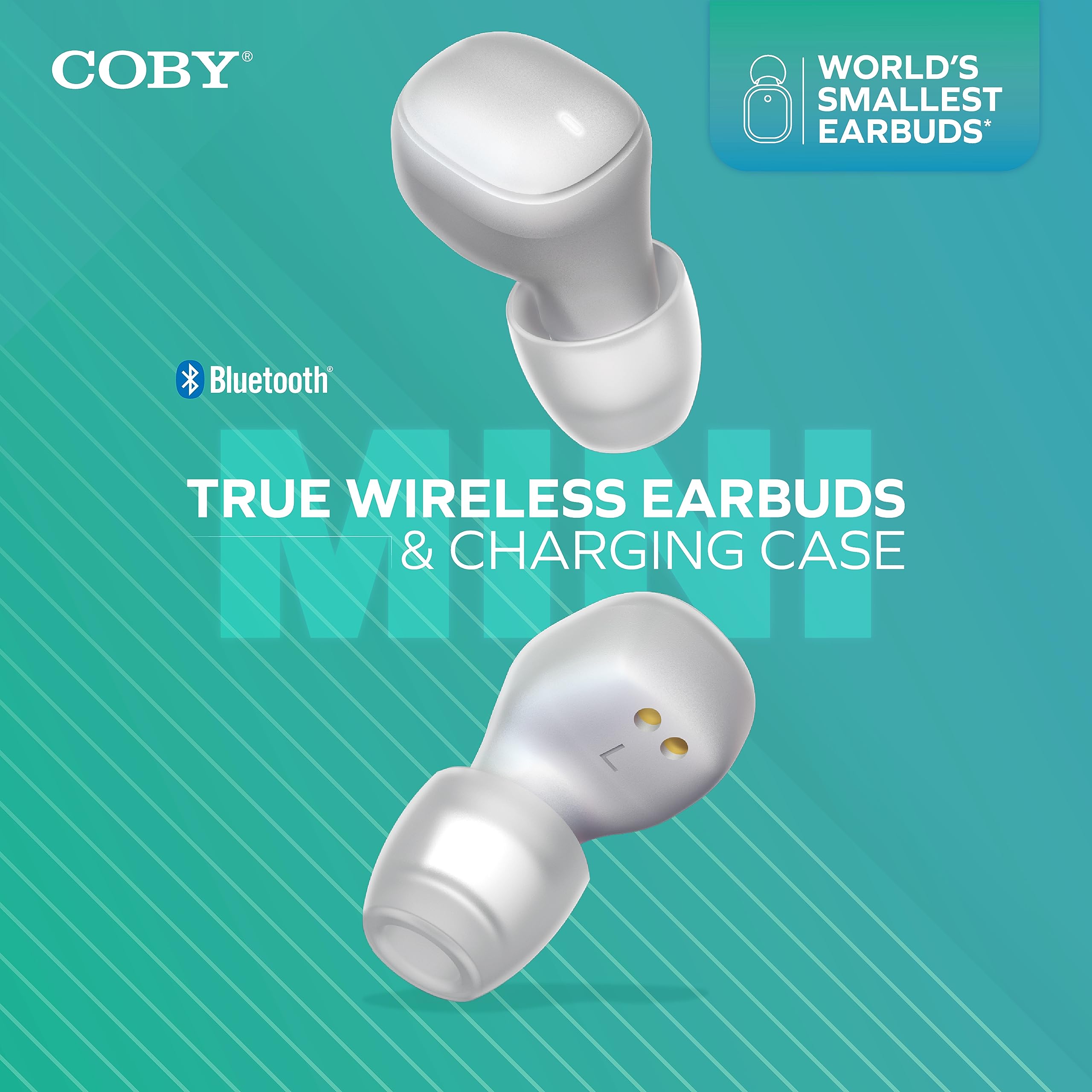 Coby Mini True Wireless Earbuds - World's Smallest Bluetooth Earbuds with 12-Hour Battery, Built-in Mic & Lightweight Design | Perfect for Running, Gym Workouts & Commuting (White)