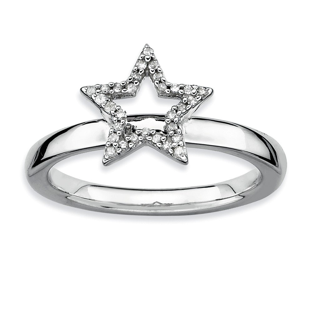 Sterling Silver Stackable 1/10 Carat Total Weight HI/I3 Diamond 10mm Star Ring for Women - Elegant Layering Jewelry for Everyday Wear, Gift for Her, Anniversary or Birthday