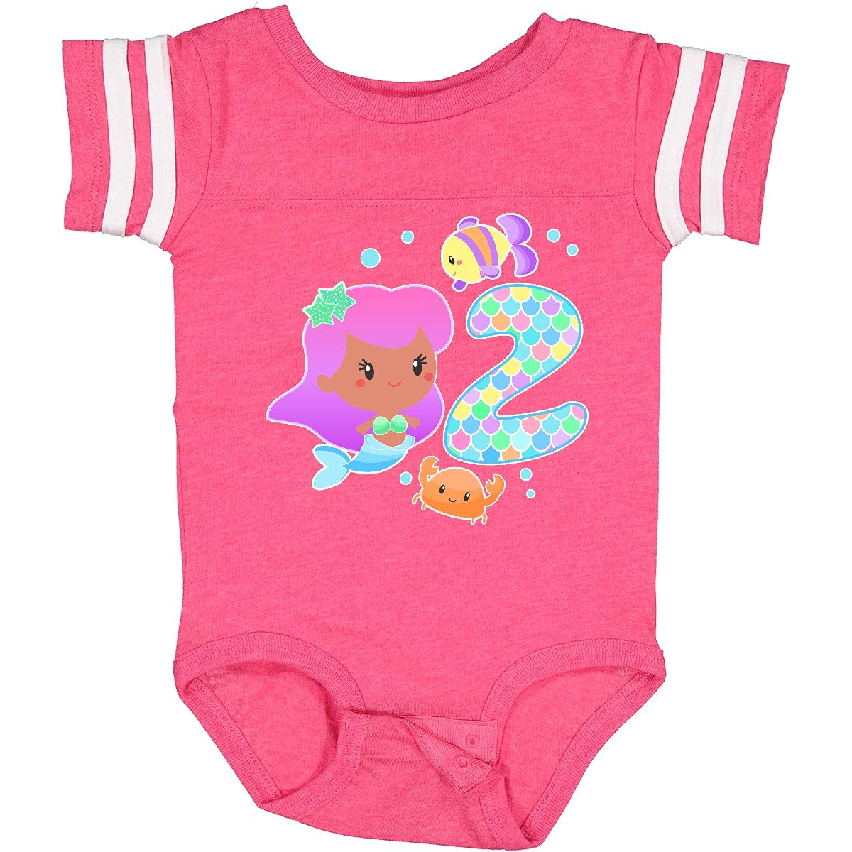 Inktastic Second Birthday Mermaid with Fish and Crab Baby Bodysuit - Cute Mermaid Outfit for Toddler Girls - Perfect for Birthday Parties, Photo Shoots & Beach Vacations