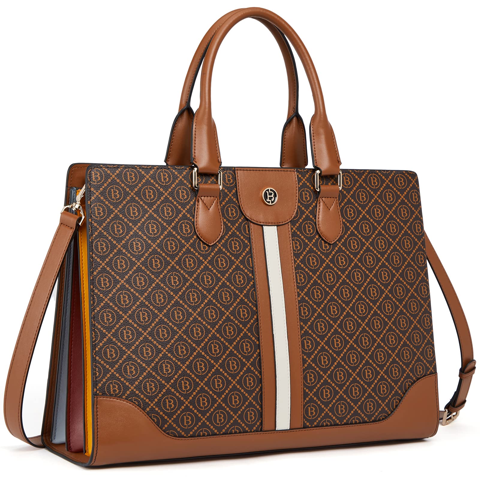 BOSTANTEN Genuine Leather Laptop Briefcase for Women - 15.6 Inch Professional Business Tote Bag with Shoulder Strap - Perfect for Office, Work, Travel & Daily Commute