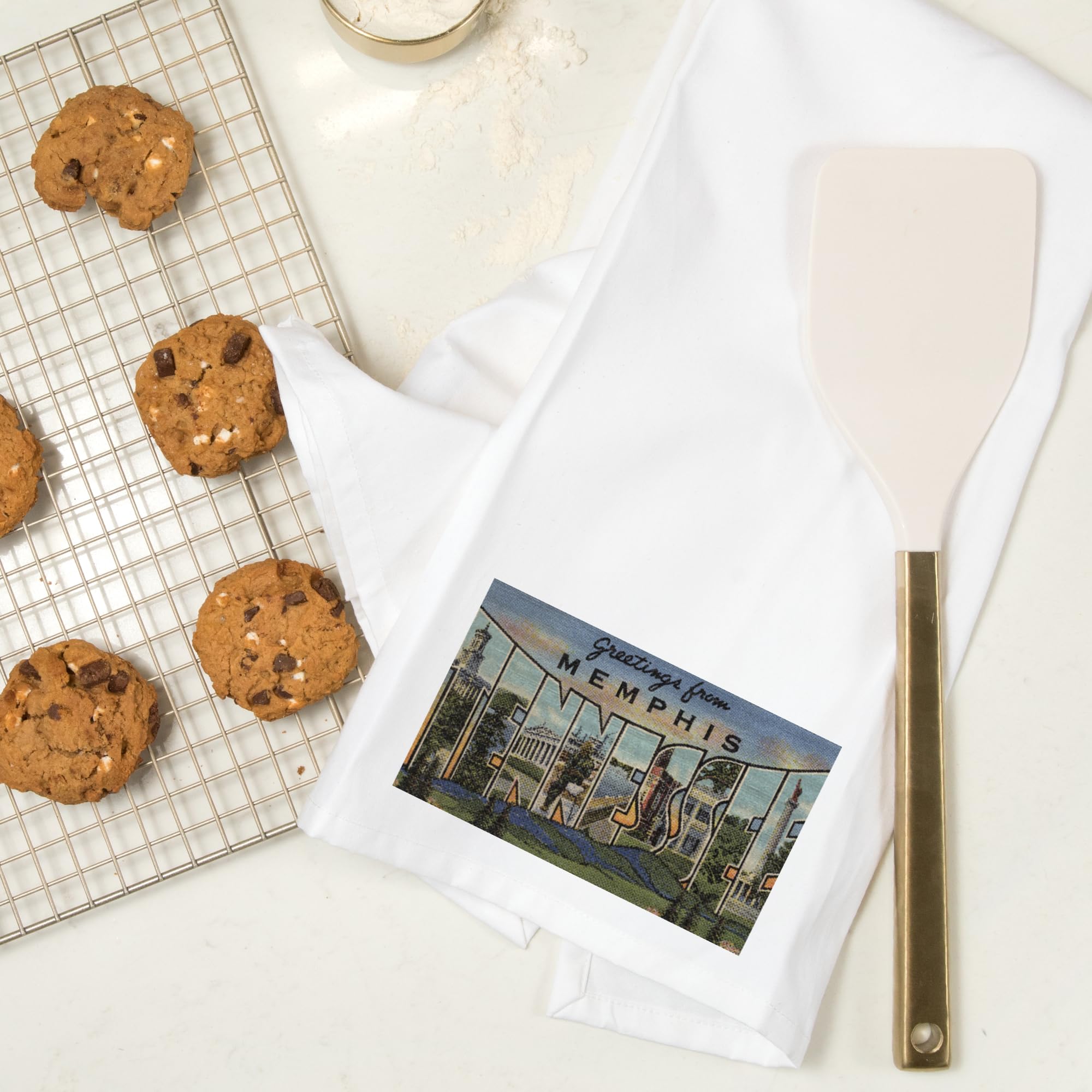 Lantern Press Greetings from Memphis Tennessee - 100% Cotton Tea Towel & Decorative Hand Towel for Kitchen, Home Decor & Housewarming Gifts - Perfect for Cooking, Drying Dishes & Farmhouse Style Decor