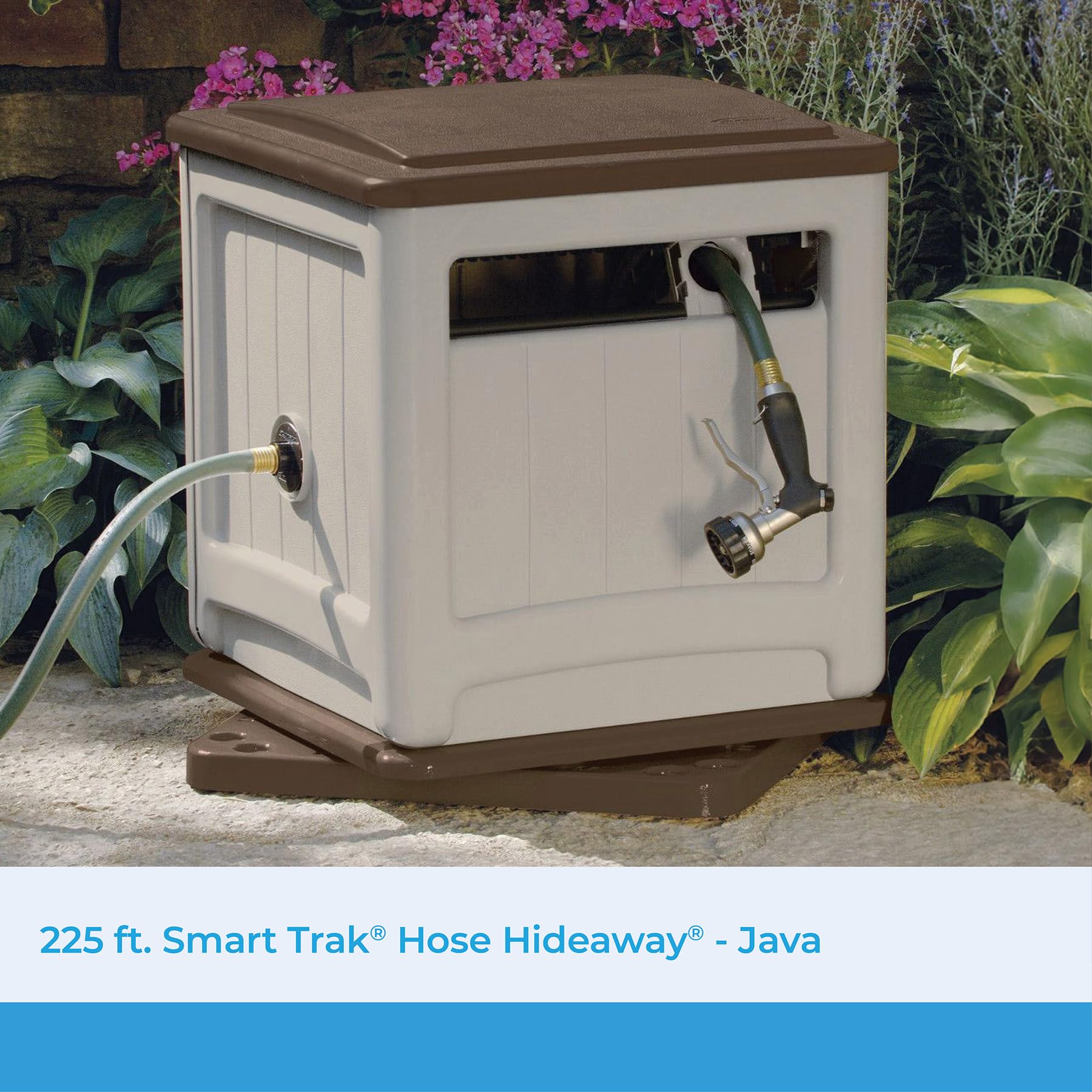 Suncast 225 Ft Automatic Winding Garden Hose Reel with Swivel Smart Trak - Heavy Duty Hose Storage Hideaway for Lawn, Yard, and Outdoor Watering Needs