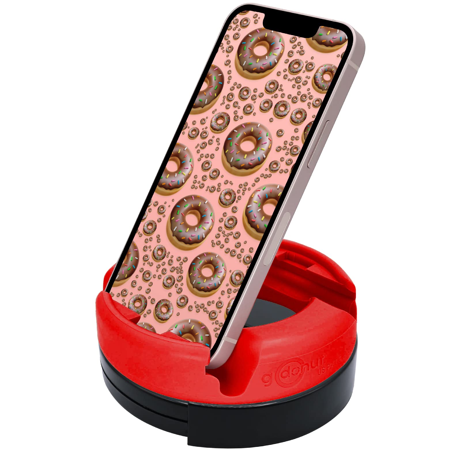 GoDonut 360° Rotating Phone Stand - Adjustable Phone Holder & iPad Stand for Desk - Compatible with iPhone, Samsung, Kindle, Tablets & Most Smartphones - Red - Perfect for Home Office, Video Calls & Hands-Free Viewing