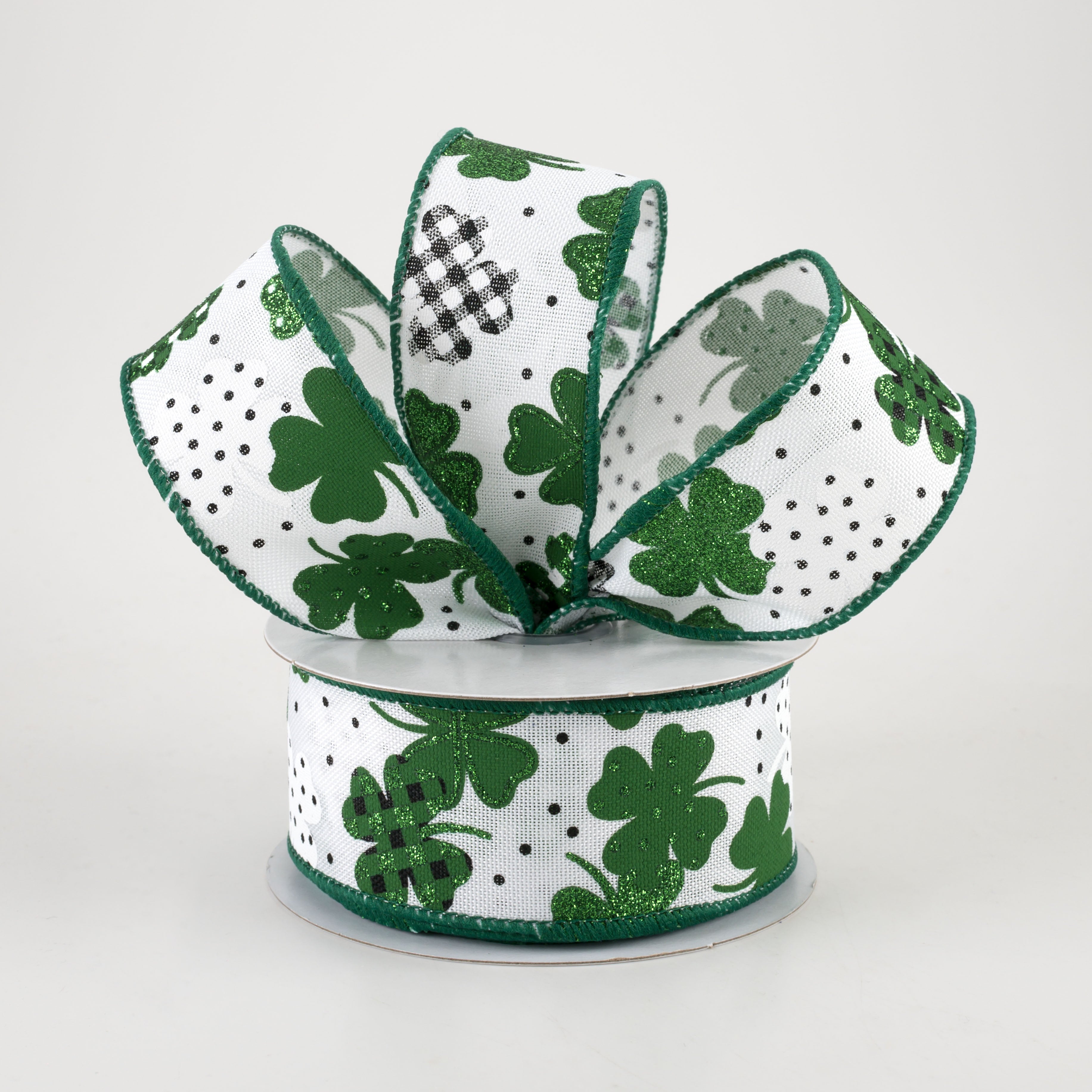 1.5 Inch Patterned Shamrocks Ribbon - 10 Yards Green St. Patrick's Day Decorations for DIY Crafts, Gift Wrapping & Party Decorations