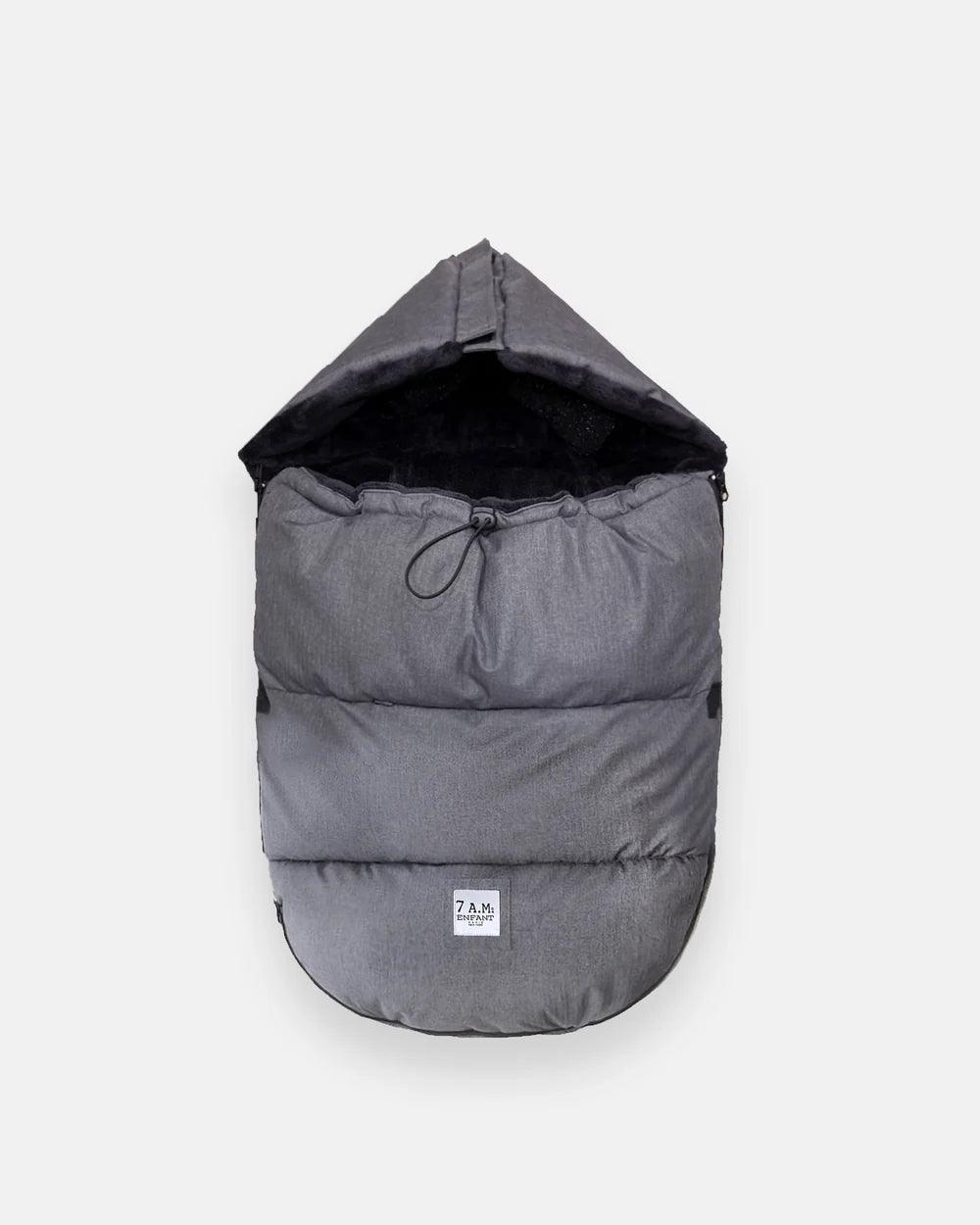 7 A.M. Car Seat Cover & Stroller Footmuff - Tundra Plush & Faux Fur in Heather Dark Grey - Warm Winter Protection for Babies in Car Seats and Strollers