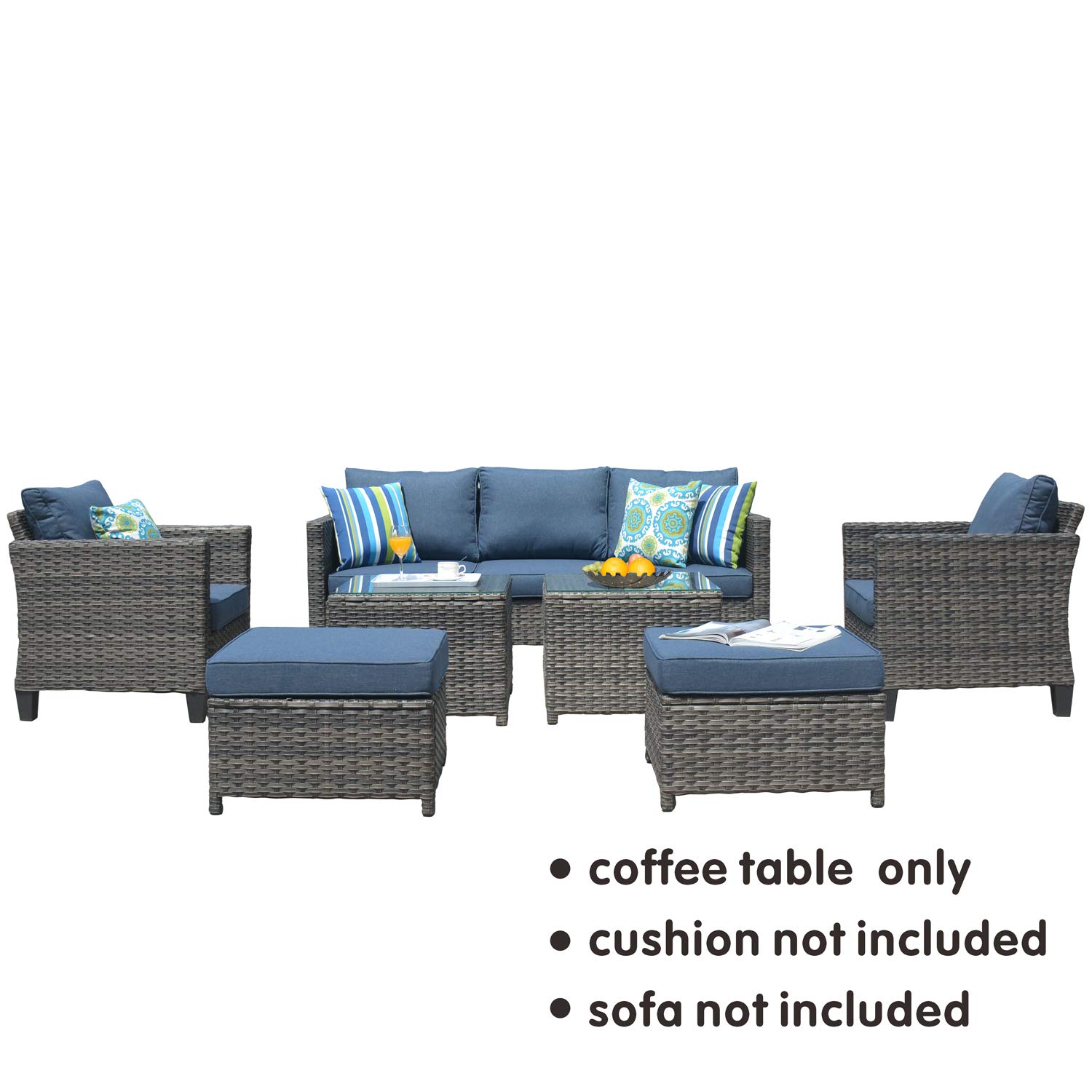 Ovios Outdoor Side Table with Tempered Glass Top - Wicker Patio Coffee Table & Rattan Bistro End Table for Porch, Deck, Balcony, Garden, Poolside - Grey | Perfect for Outdoor Lounging, Entertaining Guests, and Poolside Relaxation