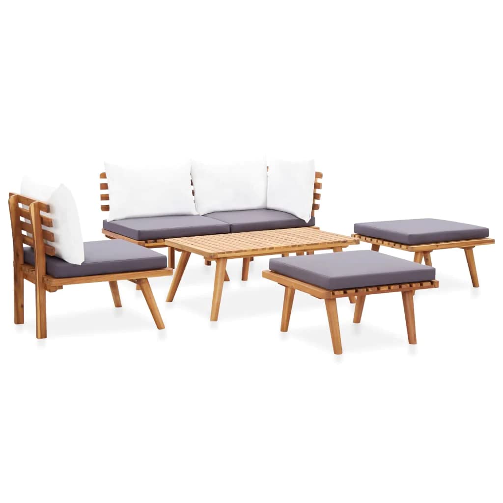 vidaXL 6-Piece Patio Sofa Set, Outdoor Sectional Couch with Cushions & Table, Acacia Wood Backyard Furniture for Garden, Deck, Poolside Relaxation