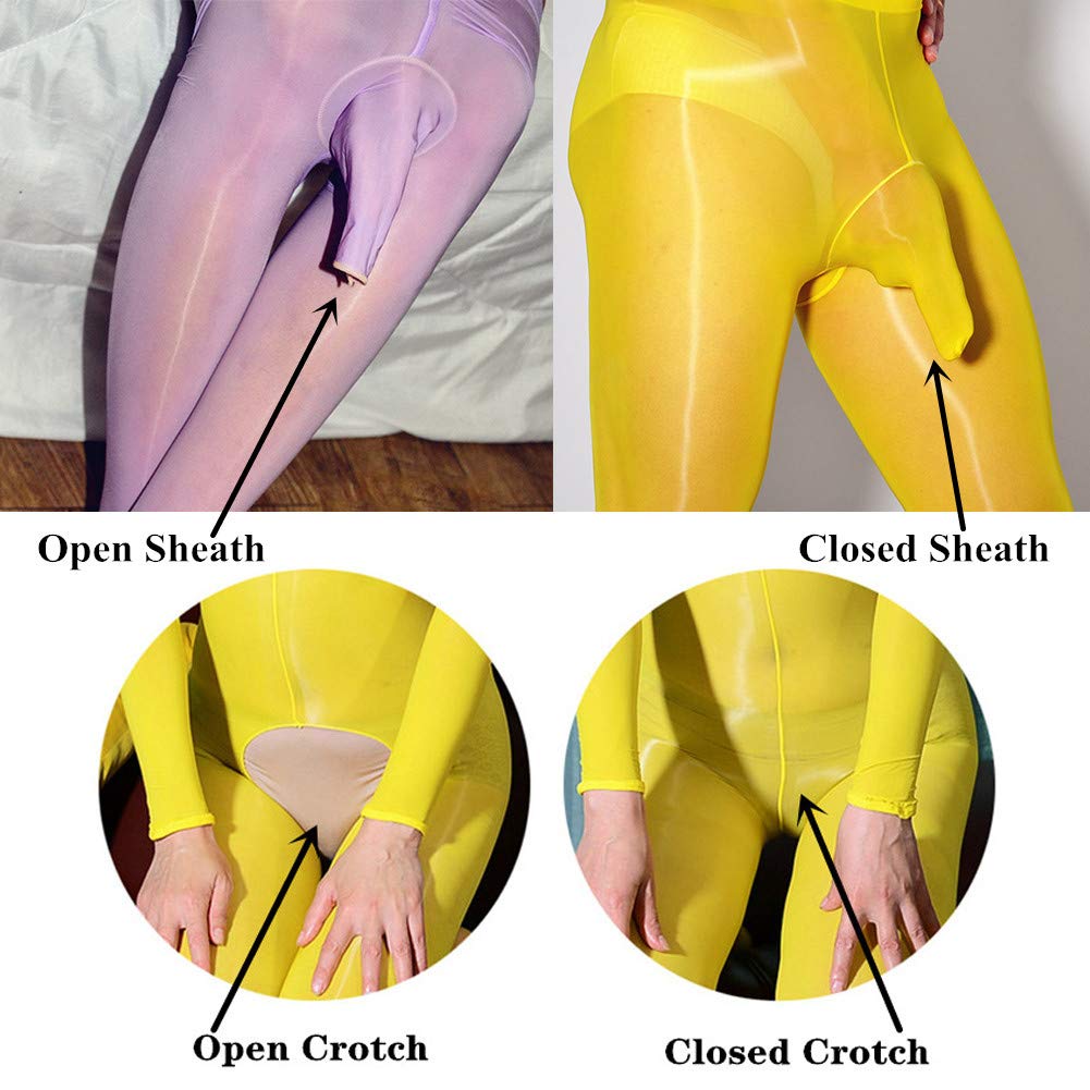 Leesuo 9-Piece Unisex Plus Size 8D Oil Shiny Glossy Full Body Stocking Transparent Jumpsuit Bodysuit Catsuit - Perfect for Cosplay, Fetish Wear & Nightclub Outfits