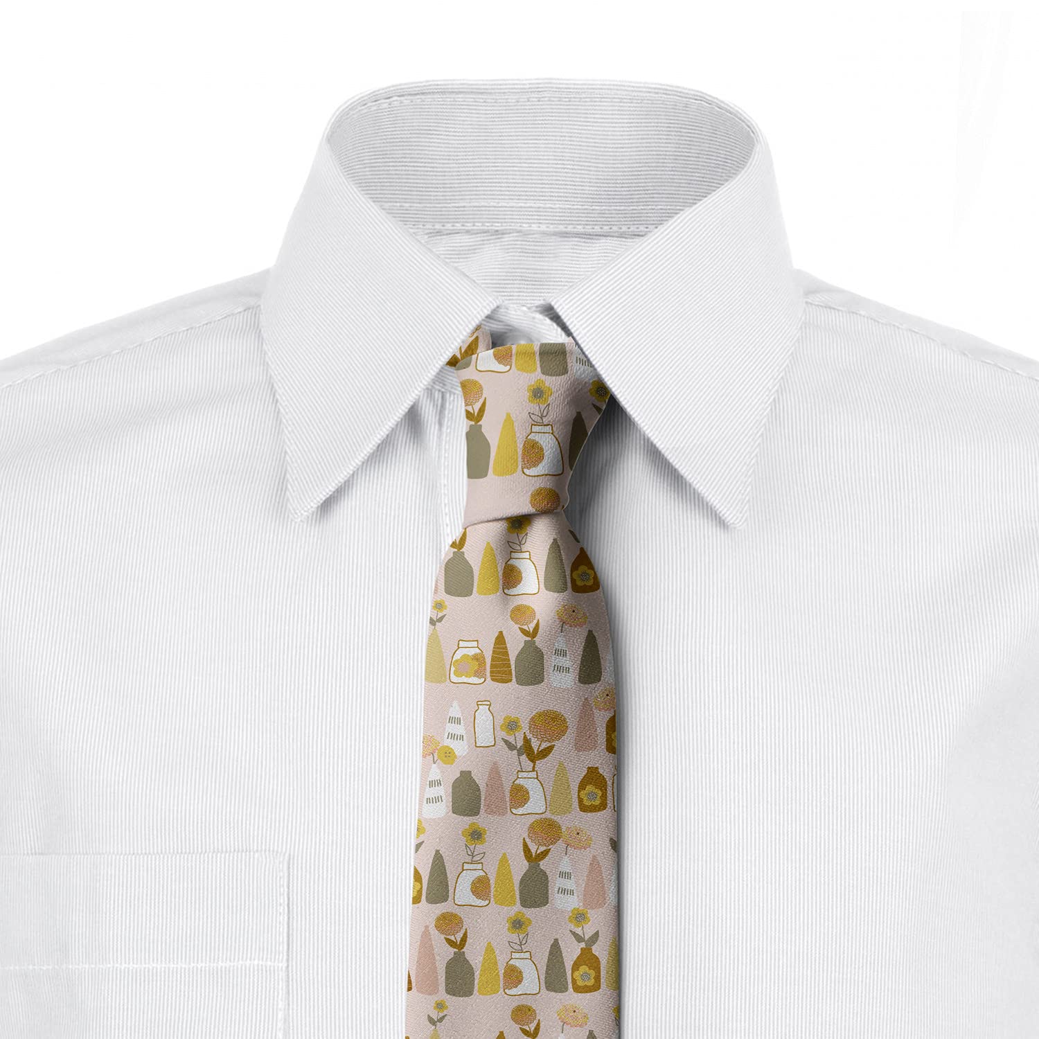 Ambesonne Floral Necktie - Dark Peach Multicolor Silk Tie with Vase Flower Design, 3.7
