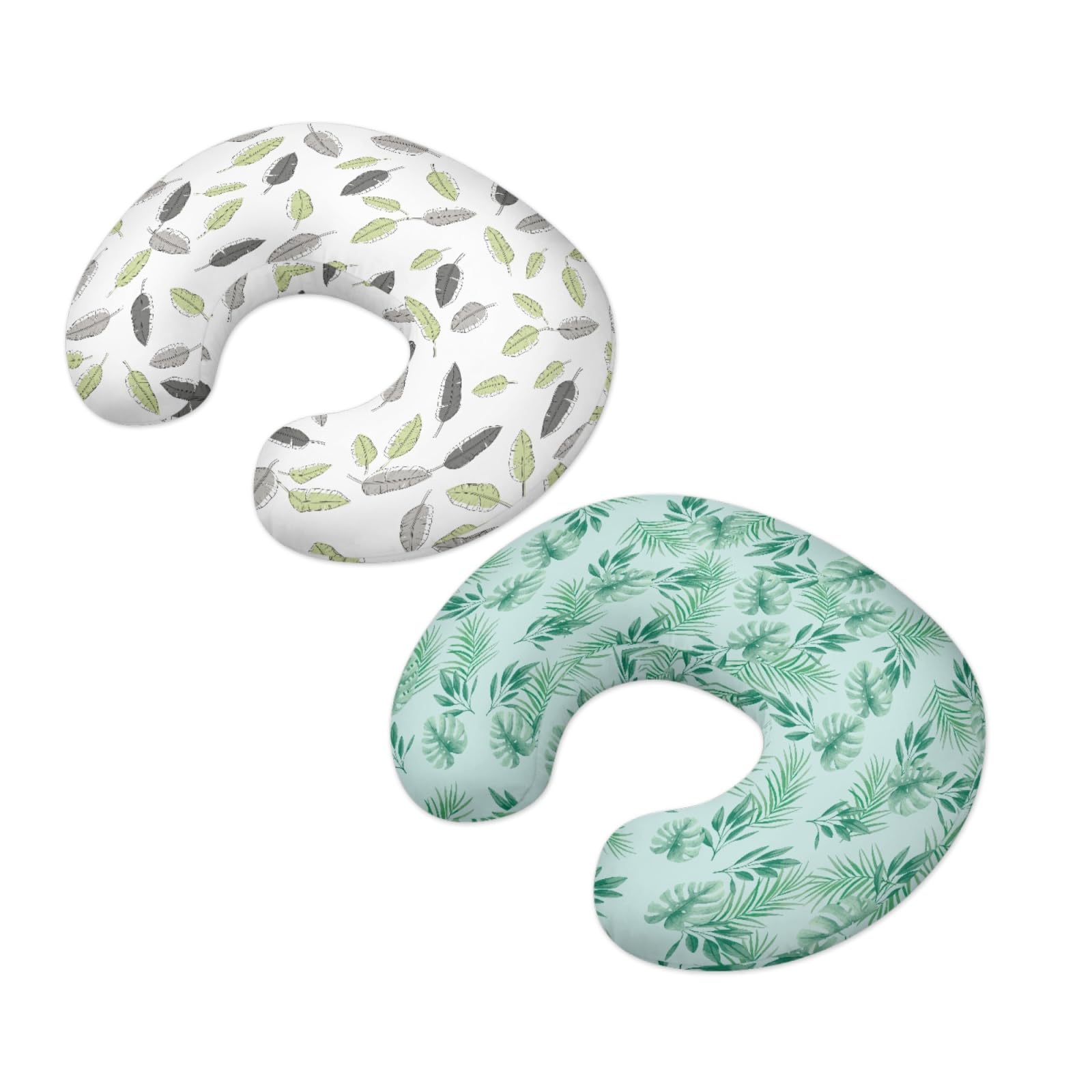 GOSTONG 2-Pack Palm Leaves Print Nursing Pillow Covers - U-Shaped Feeding Pillow Slipcovers with Hidden Zipper | Soft, Eco-Friendly Bamboo Fabric for Breastfeeding & Baby Support | Perfect for Nursery, Maternity Gifts & Comfortable Nursing Sessions