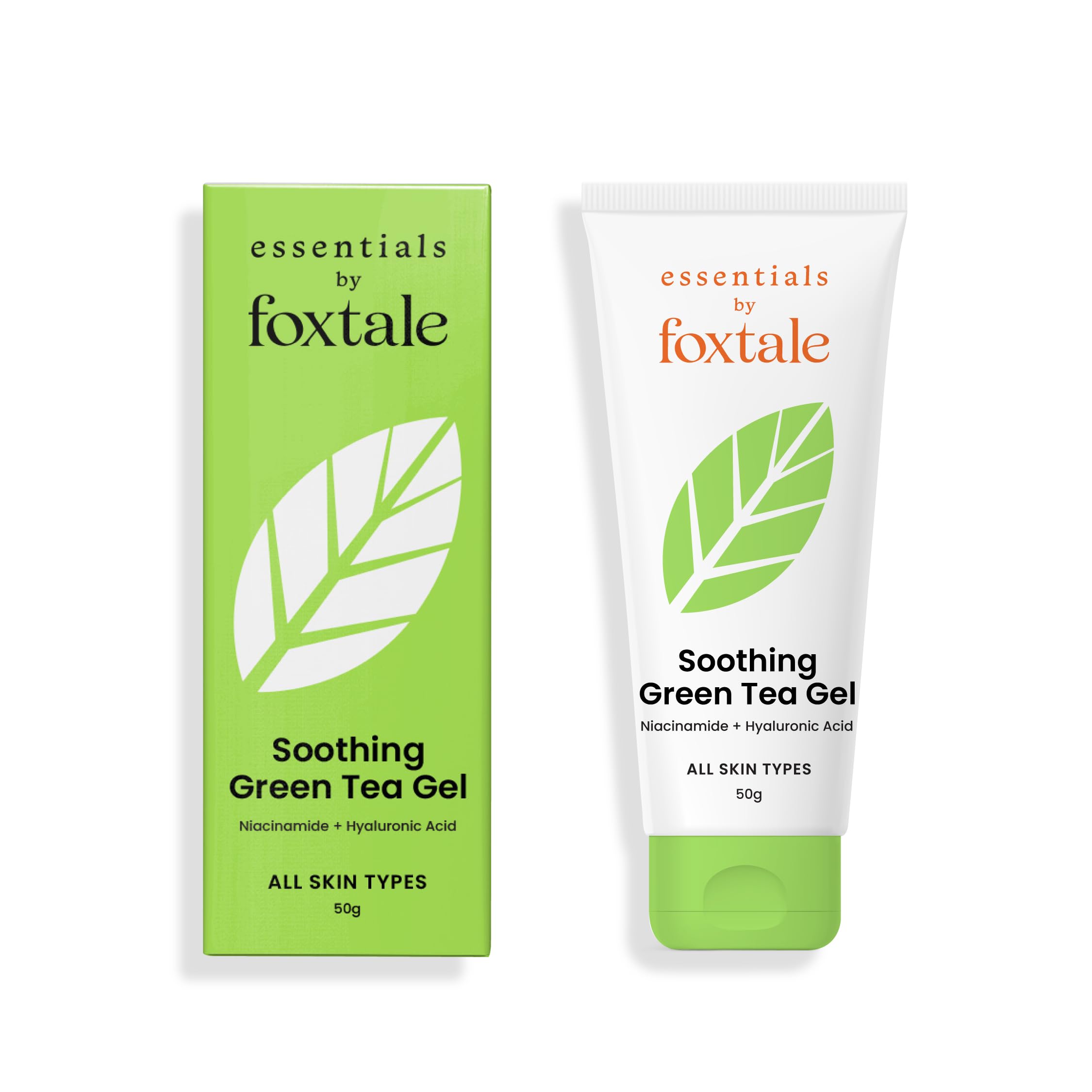Foxtale Green Tea Oil-Free Gel Face Moisturizer with Hyaluronic Acid & Niacinamide | Hydrating, Brightening & Acne Prevention | Lightweight Formula for Oily & Acne-Prone Skin | Men & Women | 50g | Perfect for Daily Skincare Routine & Travel