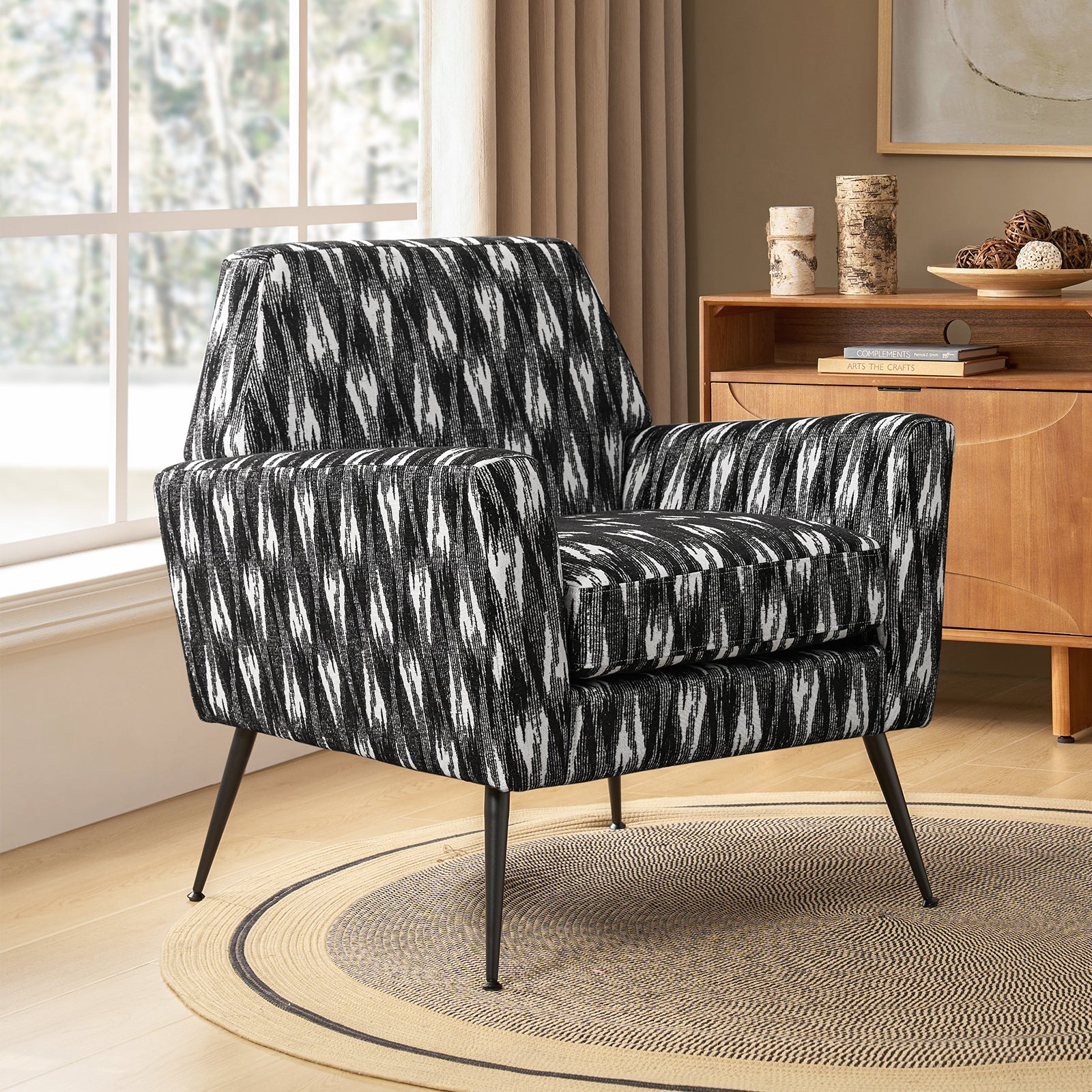 Modern Tony Geometric Pattern Armchair with Square Arms - Stylish Accent Chair for Living Room, Bedroom, or Office - Perfect for Small Spaces and Contemporary Decor