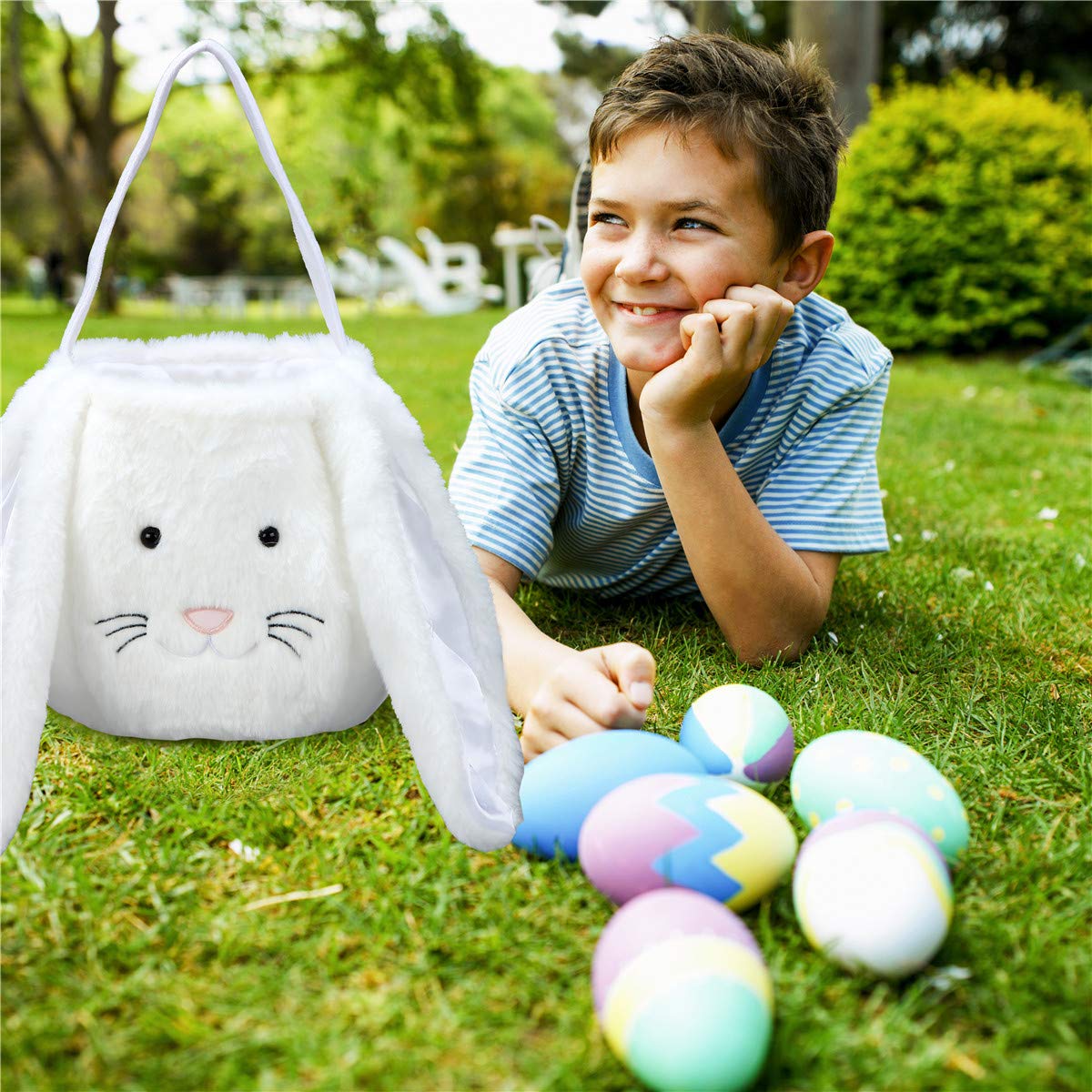 Personalized Plush Easter Bunny Basket with Long Ears - Easter Egg Hunting Tote Bag for Candy & Decorations - Perfect for Easter Gifts, Party Favors & Spring Celebrations