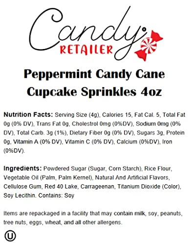 Peppermint Candy Cane Cupcake Sprinkles 4oz - Christmas Baking Decorations for Cookies, Cakes & Desserts - Bulk Candy Retailer