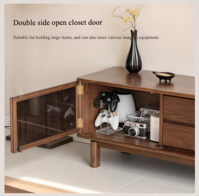 Solid Black Walnut Wood TV Stand - Modern Entertainment Center for Living Room, Bedroom & Home Theater