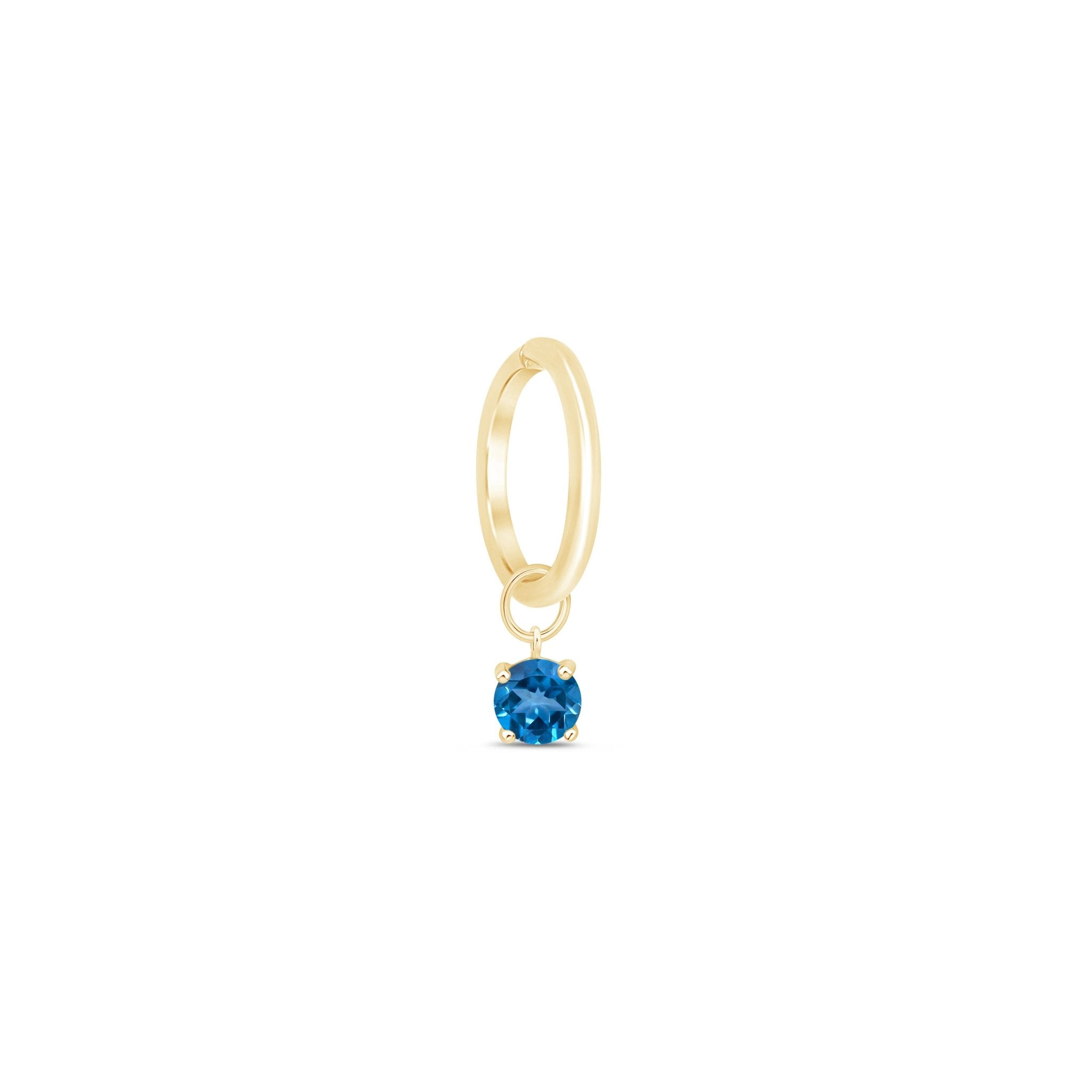 14K Yellow Gold Blue Topaz Charm Hoop Earrings with Prong Setting – Perfect for Weddings, Parties & Everyday Elegance