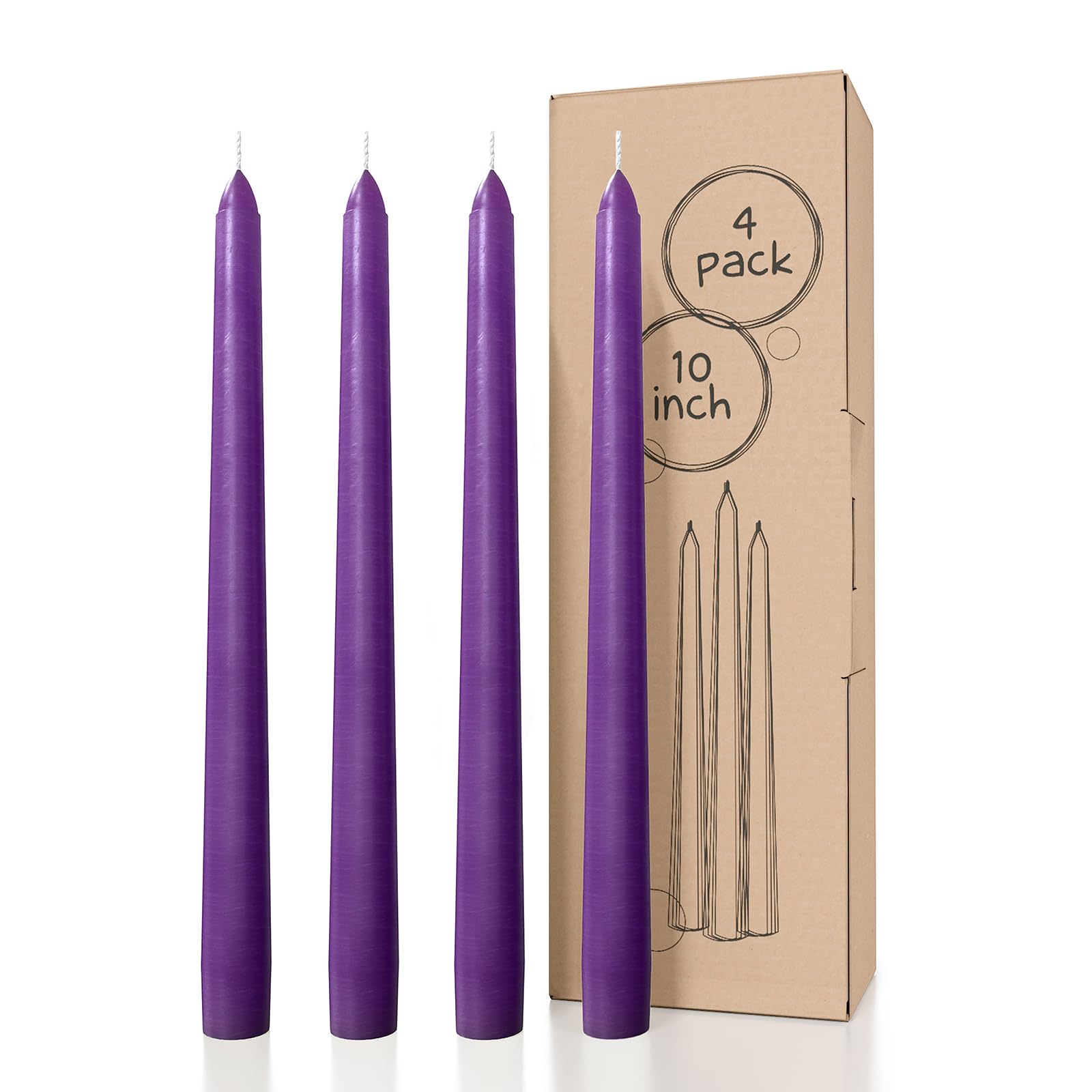 Dripless 10 Inch Purple Taper Candles Set of 4 - Unscented Candlesticks for Elegant Dining & Home Decor - Perfect for Dinner Parties, Weddings, Romantic Settings & Holiday Centerpieces
