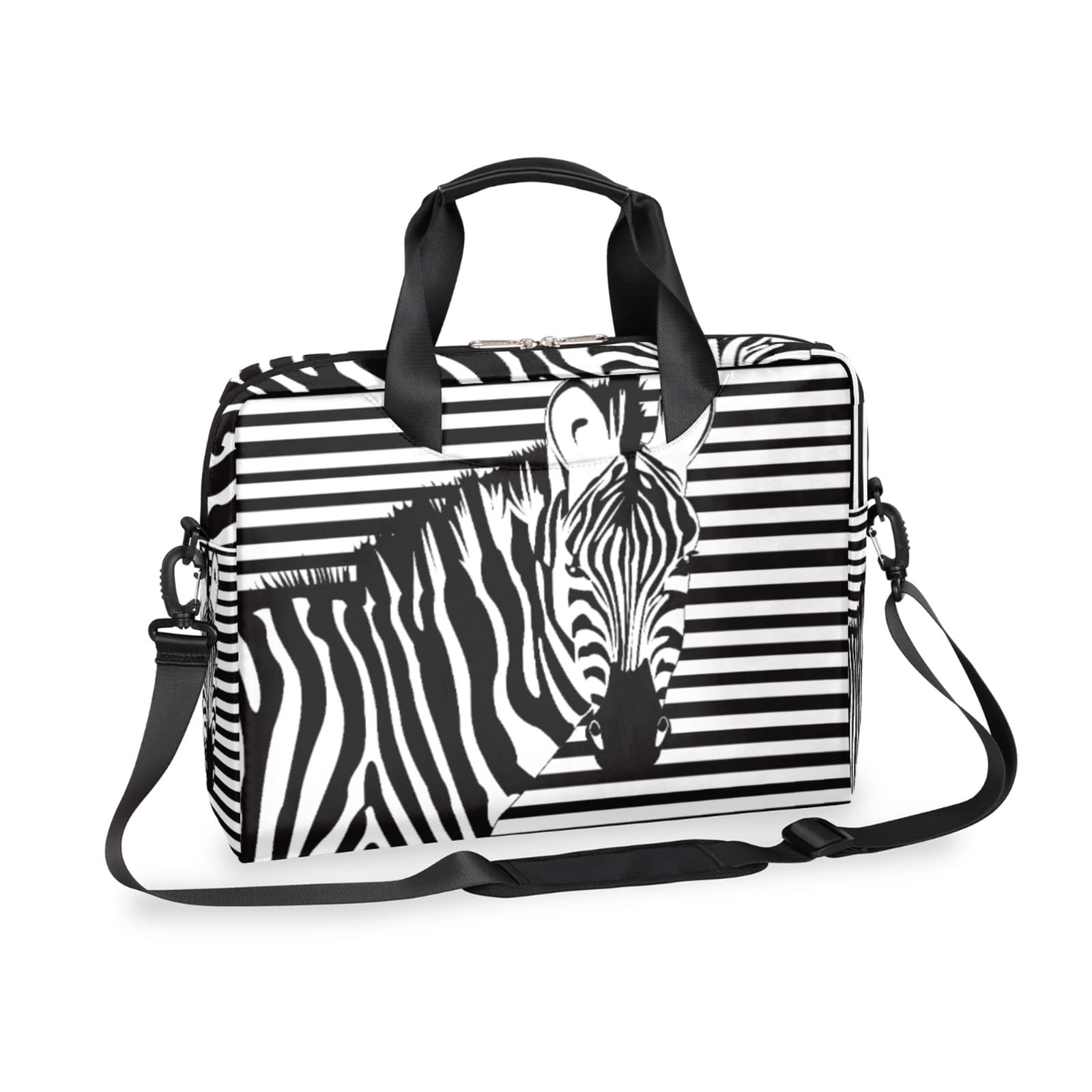 Waterproof Zebra Print Laptop Shoulder Bag - Lightweight Black & White Stripe Messenger Briefcase for Women & Men | Perfect for Work, Travel & College (15.6 Inch)