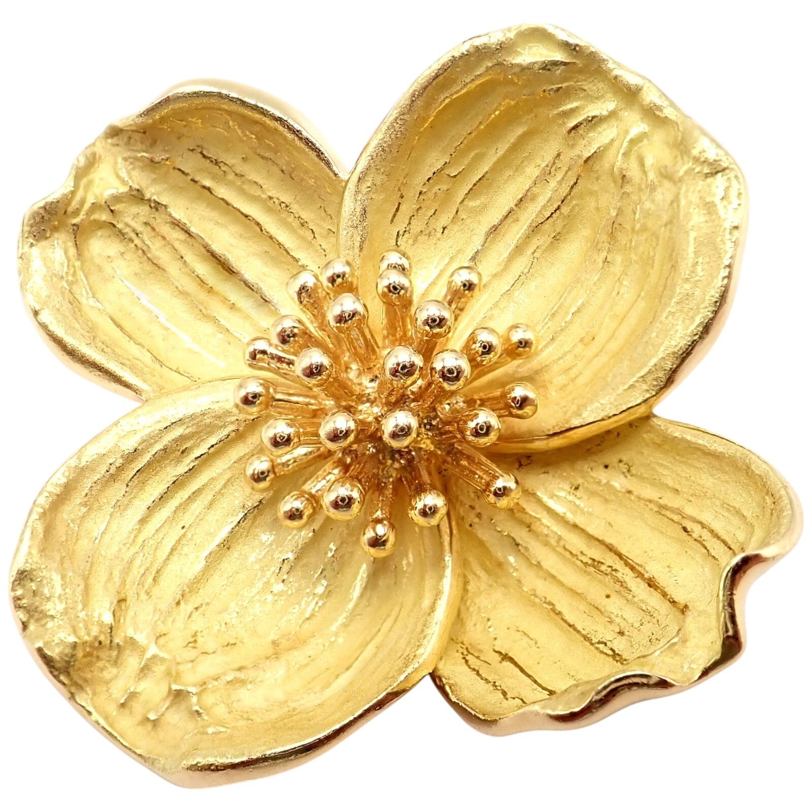 Authentic Tiffany & Co. 18k Yellow Gold Dogwood Flower Pin Brooch - Elegant Jewelry Gift for Women, Perfect for Weddings, Anniversaries & Special Occasions