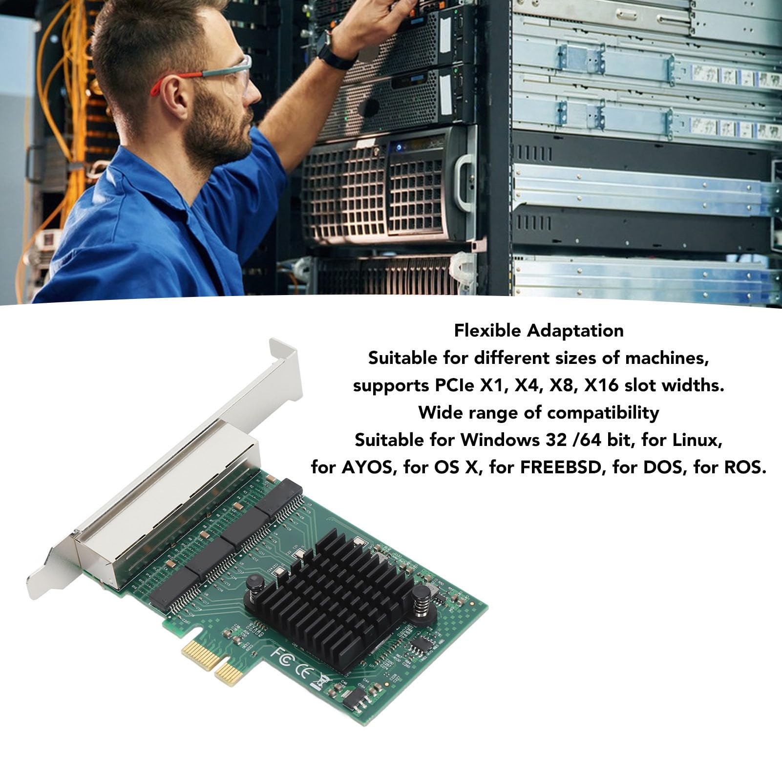 High Speed PCIe Ethernet Card with 4 RJ45 Ports - 1000M Gigabit Network Adapter for PC & Server (RTL8111H Chip) - Ideal for Gaming, Streaming & Office Work