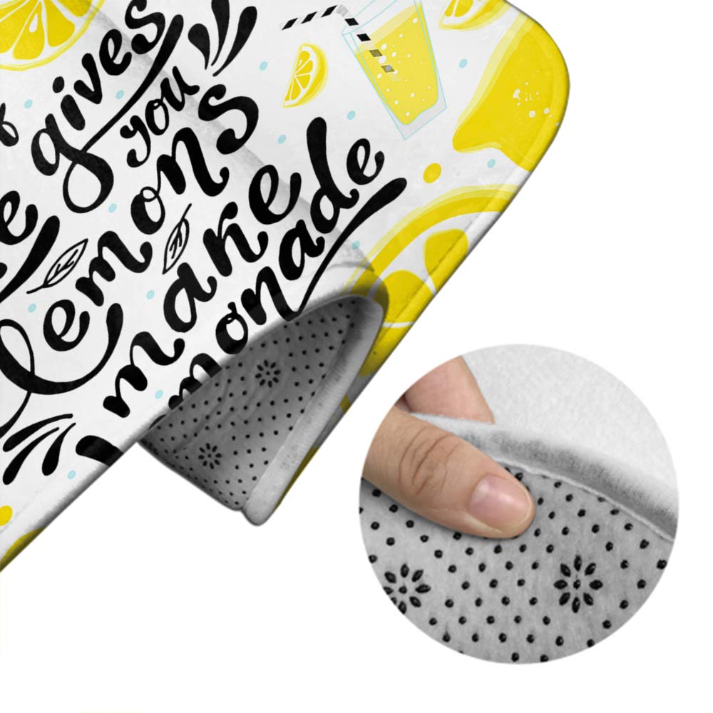 Motivational Quote Bath Mat Set - 3 Piece Non-Slip Bathroom Rug with Toilet Lid Cover (Yellow, White, Black) - 'When Life Gives You Lemons Make Lemonade' - Perfect for Bathroom Decor, Housewarming Gifts & Spa Retreats