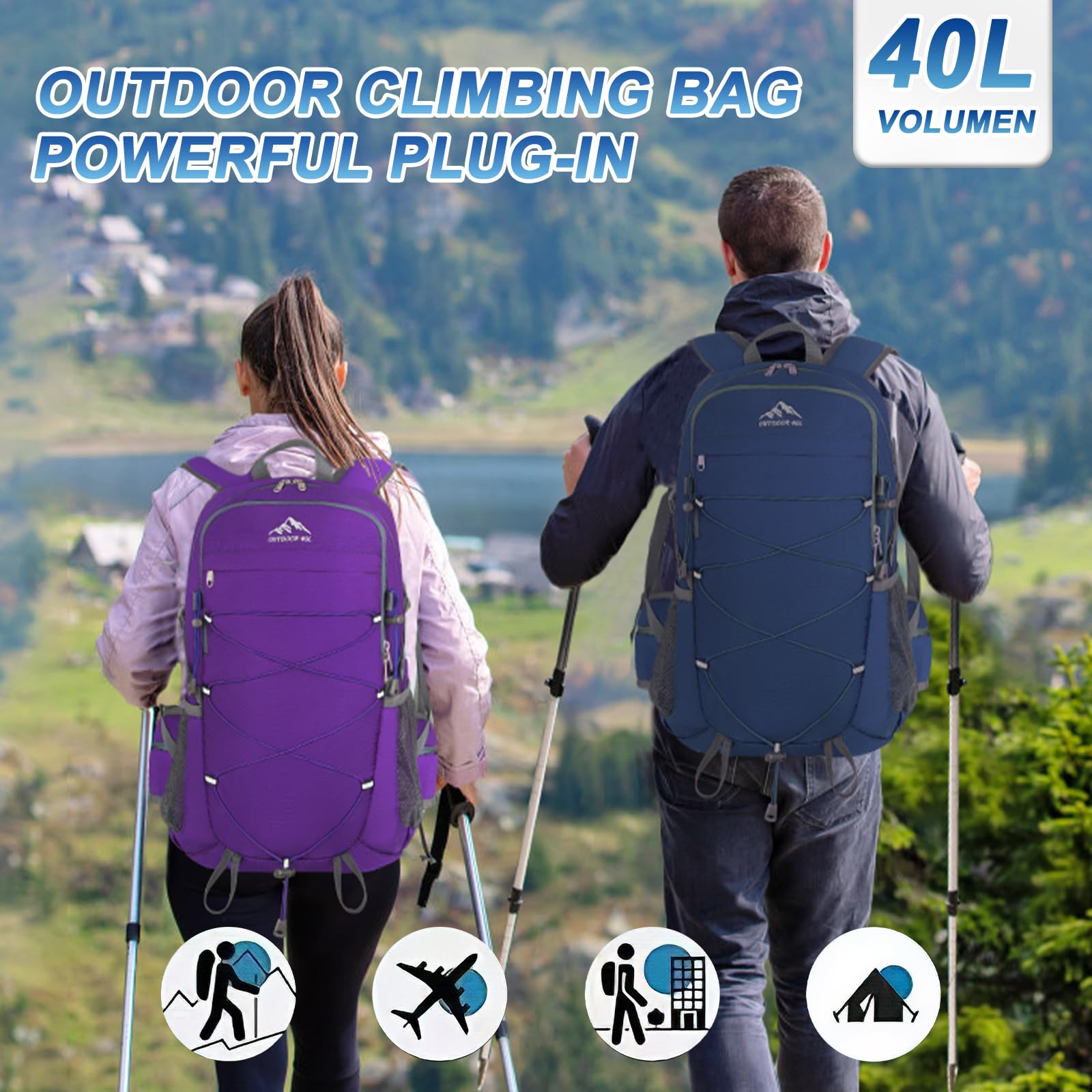 Lightweight 40L Hiking Backpack - Waterproof & Foldable for Camping, Travel (Men & Women)