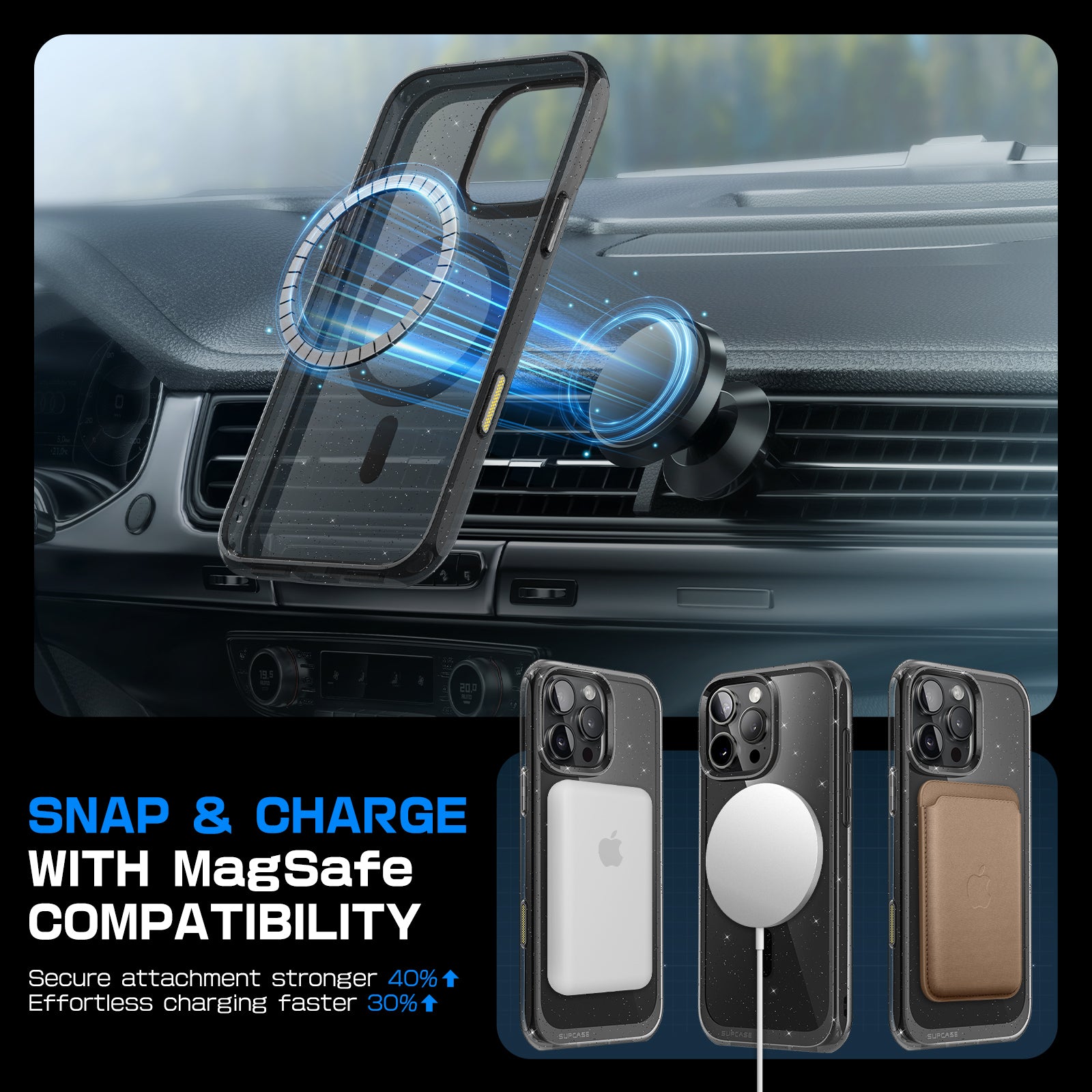 iPhone 16 Pro Max 6.9 Inch Unicorn Beetle MAG Slim Clear Case with MagSafe & Camera Control Button | Glitter Black Design | Perfect for Daily Protection & Wireless Charging