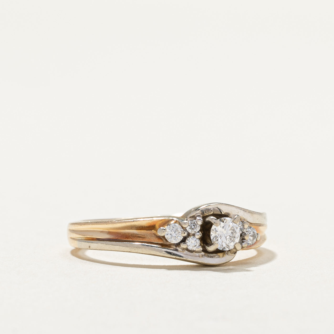Two Tone Gold Diamond Ring for Women - 0.12ct Center Stone & 0.06ctw Side Stones - Size 7.5 - Elegant Wedding Band, Anniversary Gift & Everyday Jewelry