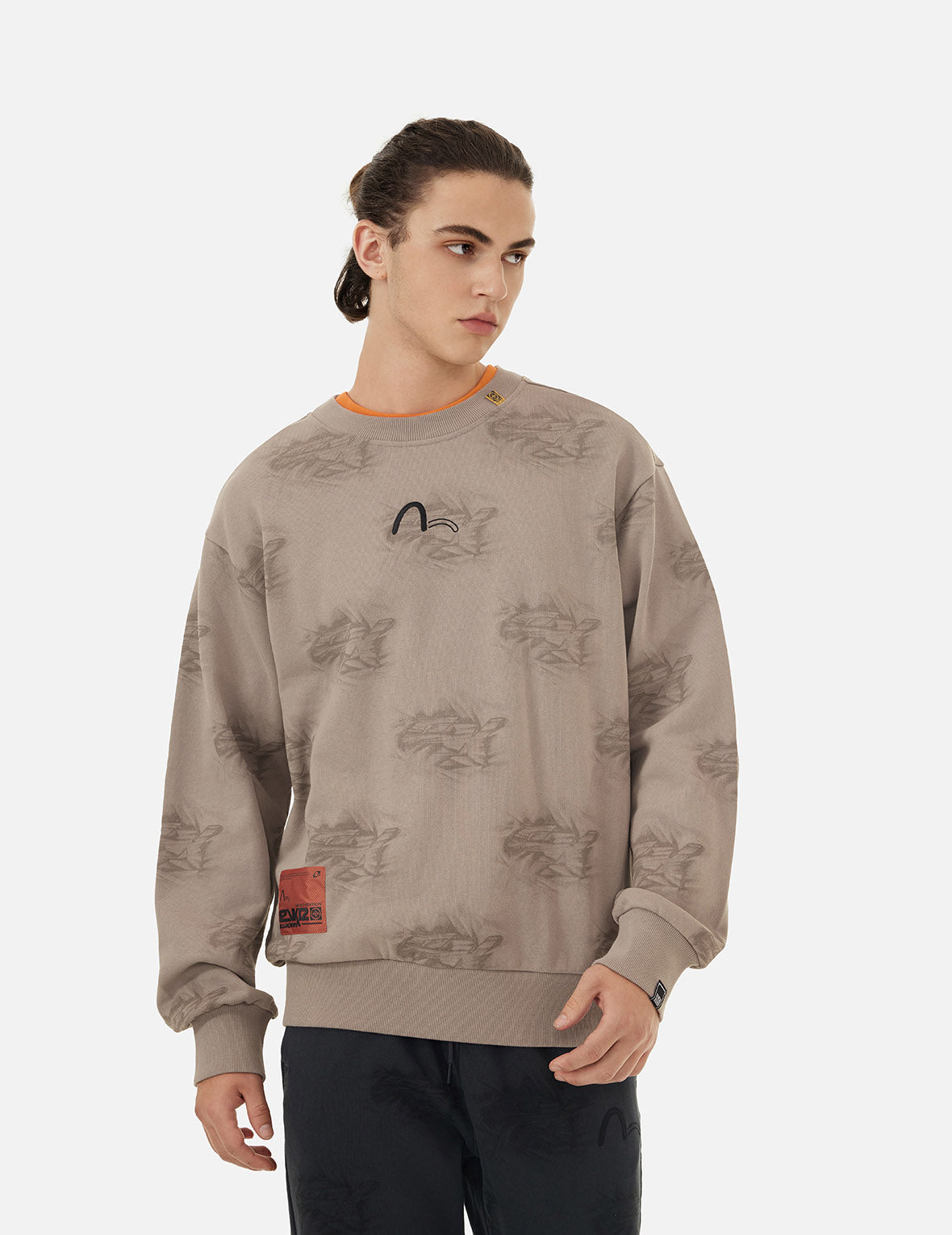 Allover Crinkle Logo Print Regular Fit Sweatshirt for Men & Women | Comfortable Casual Pullover Hoodie for Everyday Wear, Street Style, and Lounge Outfits