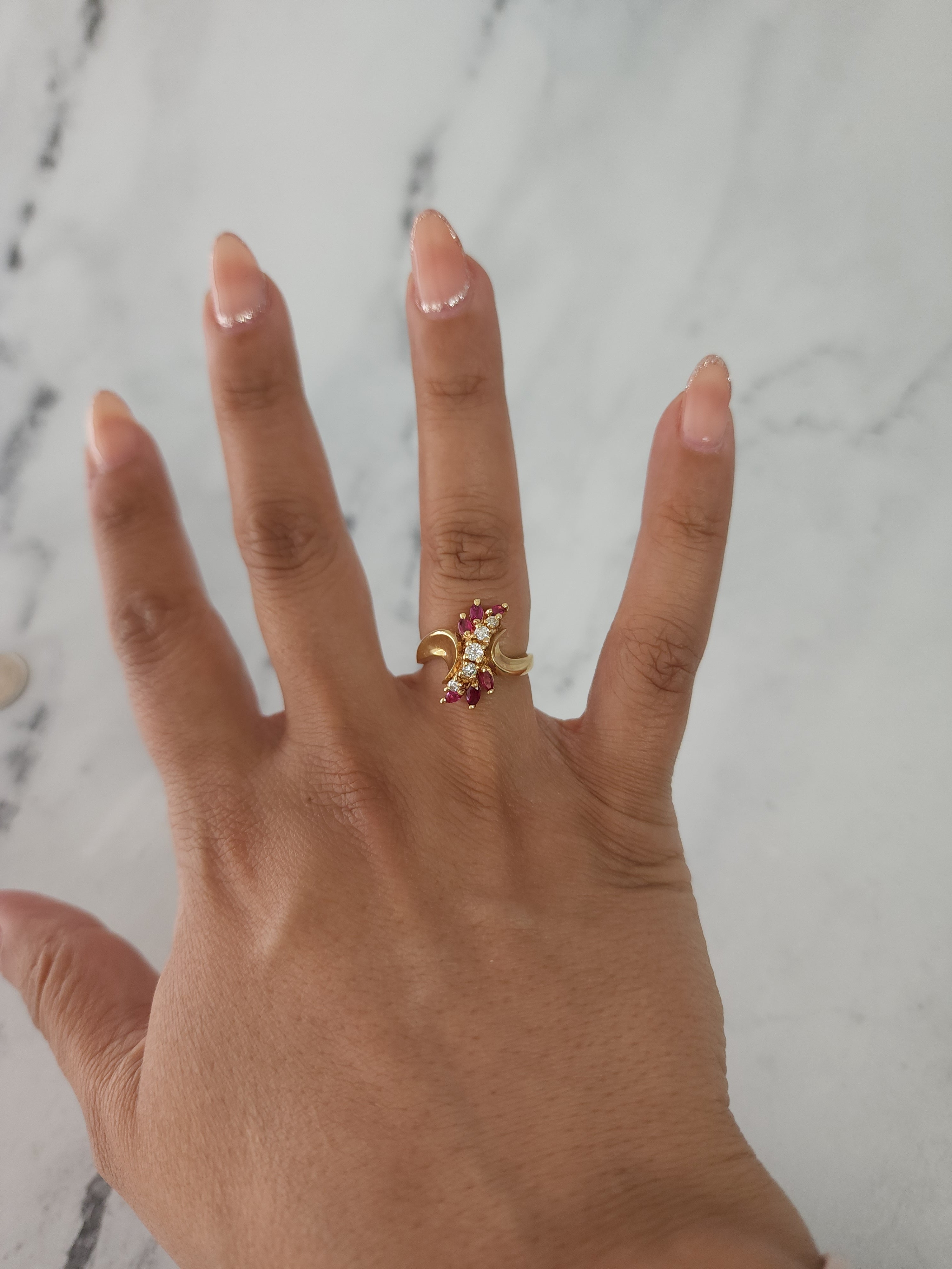 Exquisite 14k Yellow Gold Marquise Ruby & Diamond Cluster Ring for Women | Elegant Vertical Design | Perfect for Engagement, Anniversary & Special Occasions