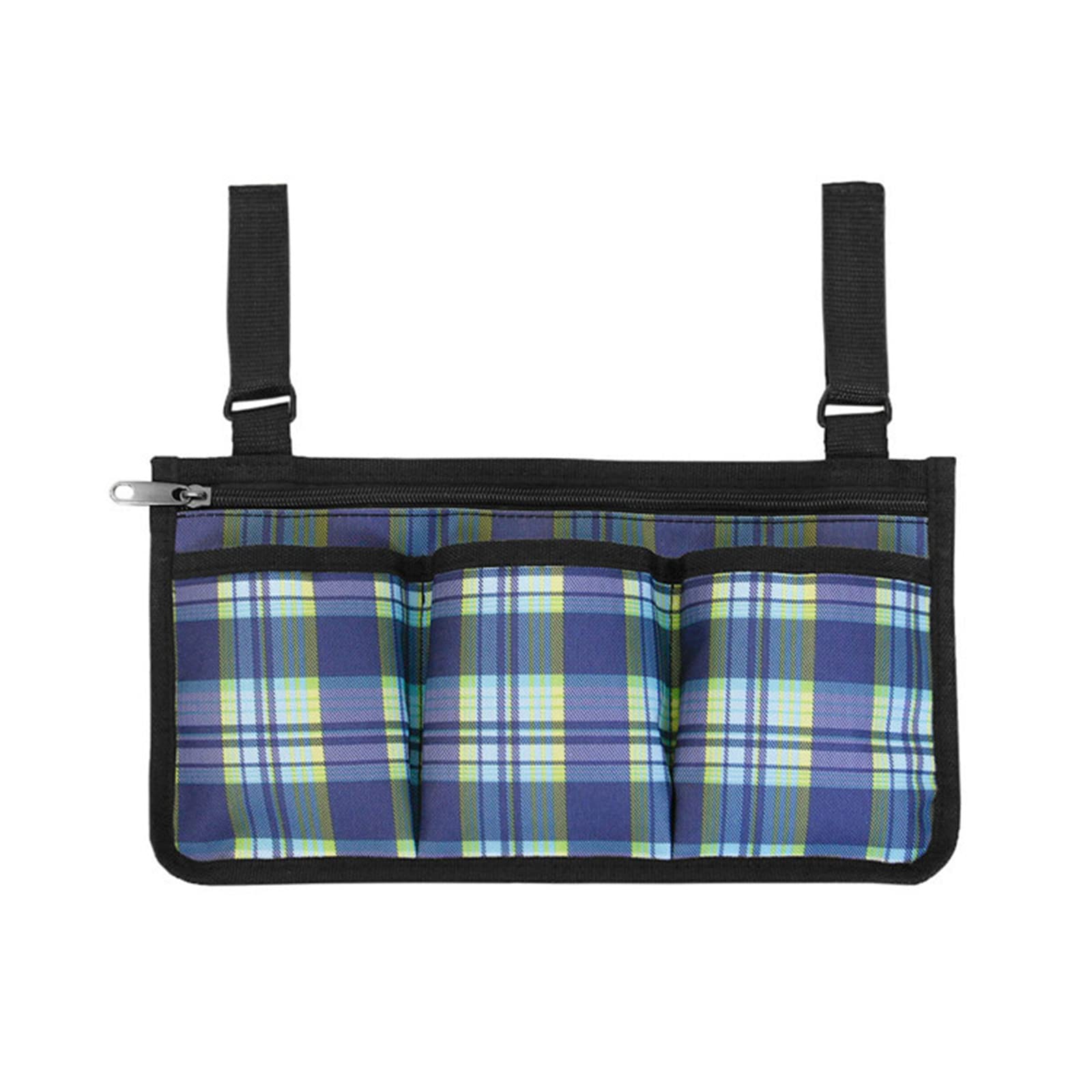 Waterproof Wheelchair Armrest Side Bag with Reflective Stripe - Durable Storage Pouch for Wheelchairs, Walkers, Rollators & Mobility Scooters (Blue Plaid) - Perfect for Daily Essentials, Outdoor Activities & Travel Accessories