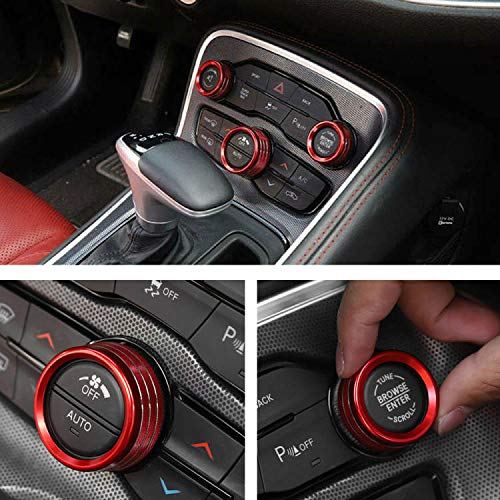 Rifoda Aluminum Alloy AC Switch Knob for Dodge Challenger Charger Chrysler 300 300s 2015-2021 & Ram 2013-2021 - Red Interior Decoration Ring - Upgrade Your Car Dashboard Style