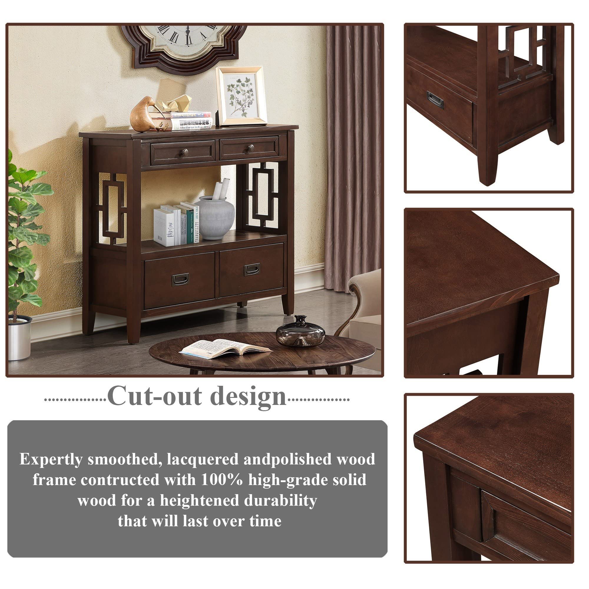 Farmhouse Console Table with Drawers & Storage - Rustic Wood Entryway Sofa Table for Hallway, Living Room & Behind Couch - Warm Espresso Finish - Perfect for Home Decor, Small Space Organization & Entryway Storage Solutions