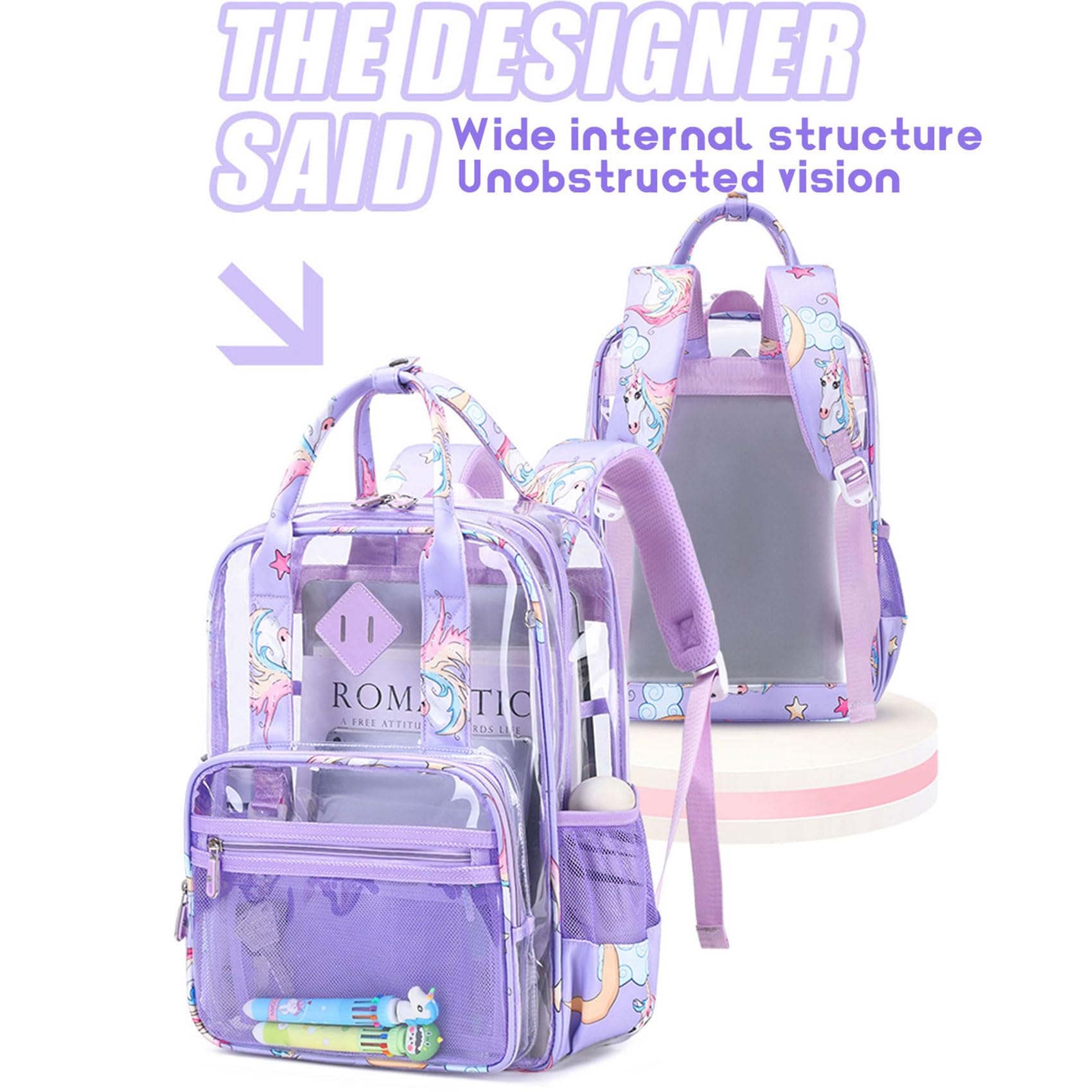 KEBEIXUAN Heavy Duty Clear Backpack - Transparent School Backpack with Multiple Pockets for Students, Work & Travel (3-Piece Set, Plaid Black) | Perfect for Concerts, Stadium Events & Airport Security