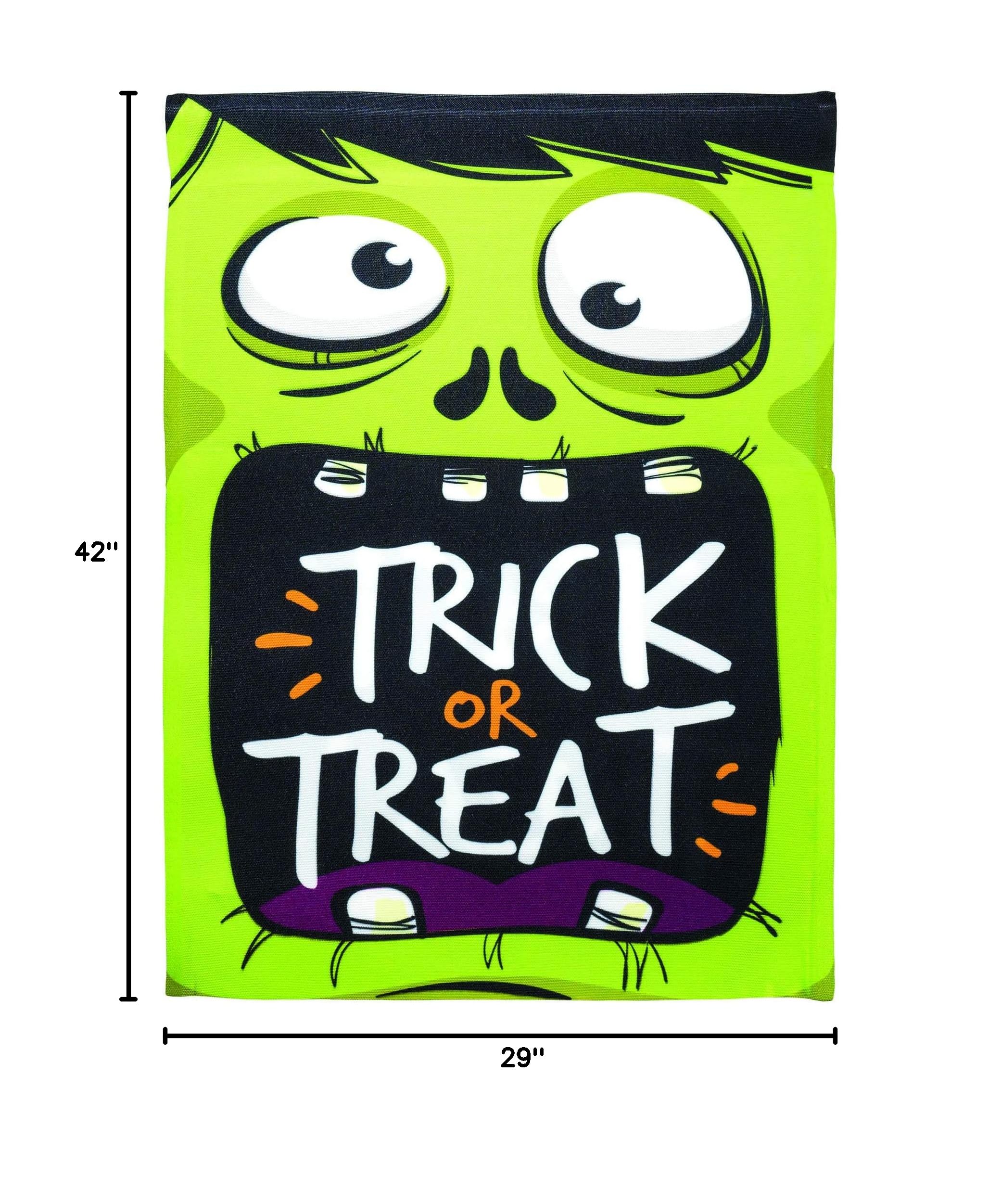 Large 29 x 42 Inch Double Applique Halloween House Flag - Green Monster Trick or Treat Design for Outdoor Decor | Perfect for Front Yard, Porch & Garden Halloween Displays