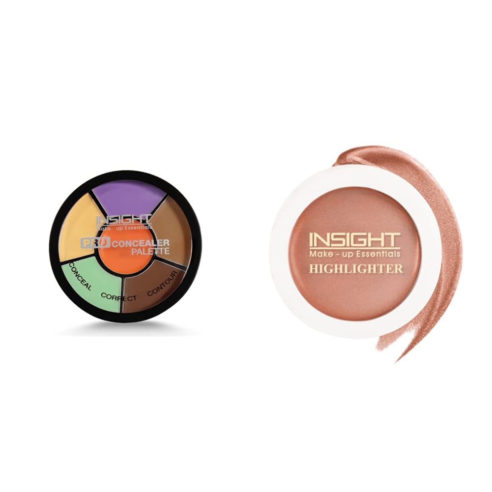 Insight Powder Cosmetics Pro Concealer Palette - Color Corrector (15g) & Shimmer Highlighter (3.5g) for Professional Makeup, Contouring and Photo Shoots