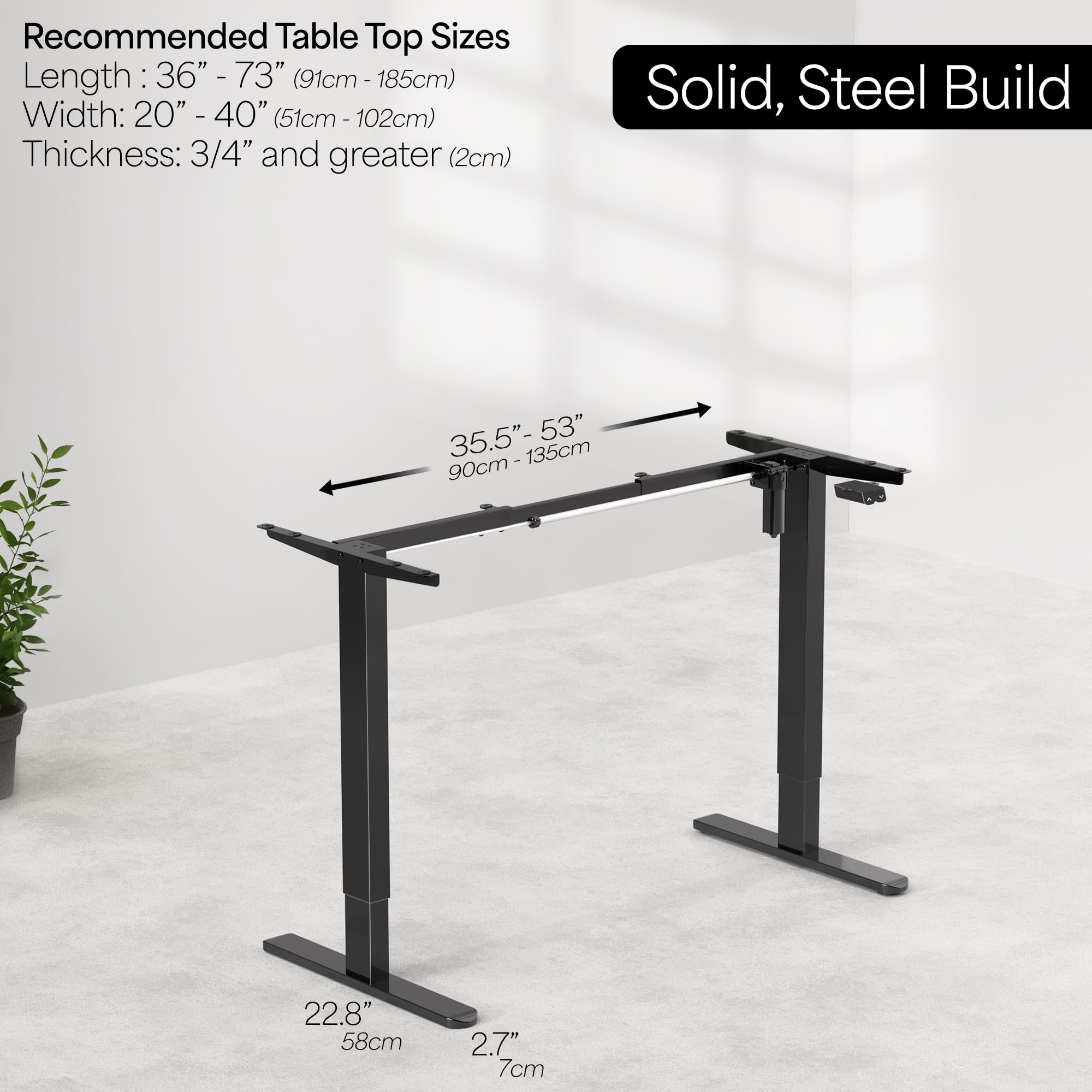VIVO Electric Standing Desk Frame - Single Motor Adjustable Height Workstation, Ergonomic Base with Simple Controller, Black (DESK-V100EB) - Perfect for Home Office, Gaming & Workspace Setup