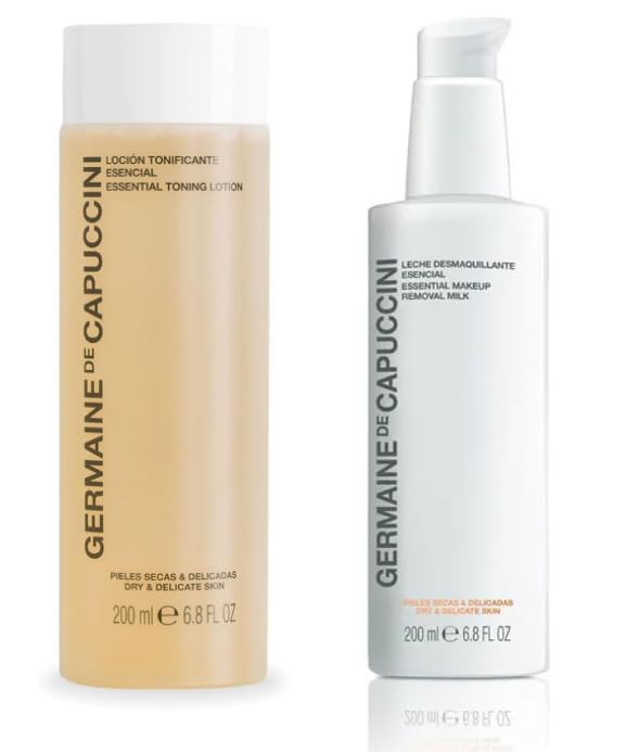 Germaine de Capuccini Essential Makeup Remover Milk & Toner Set - 6.8 Fl Oz Gentle Cleansing Milk & Alcohol-Free Facial Toner for Sensitive Skin - Perfect for Daily Makeup Removal & Skincare Routine