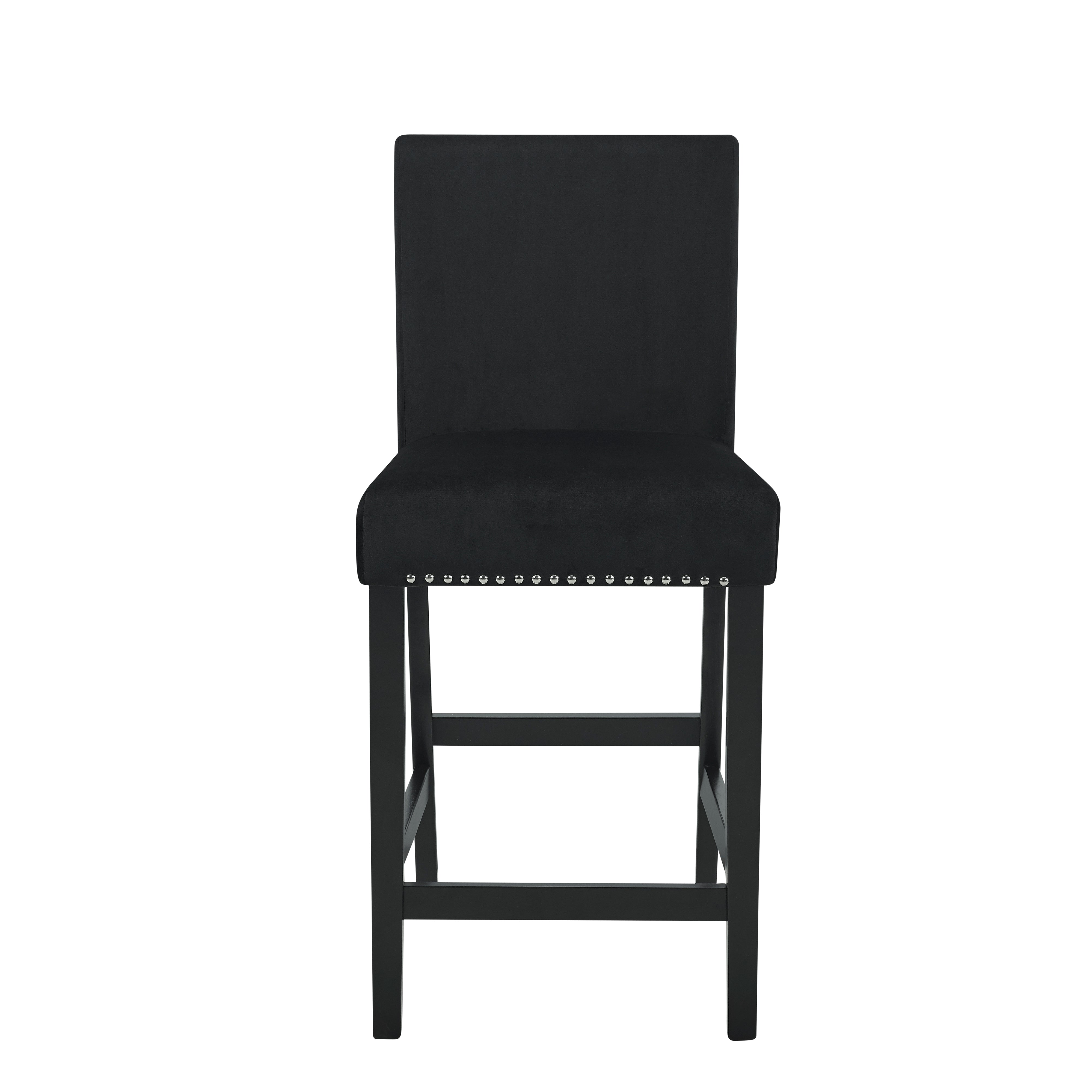 Roundhill Furniture Cobre Contemporary Velvet Counter Stool with Nailhead Trim - Set of 2 Black Bar Stools for Kitchen Island, Breakfast Nook & Home Decor