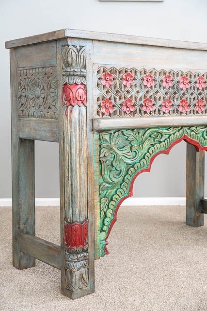 Hand Carved Wooden Indian Console Table - Solid Wood Entryway Table for Hallway, Living Room & Foyer Decor | Traditional Handcrafted Furniture for Home & Office