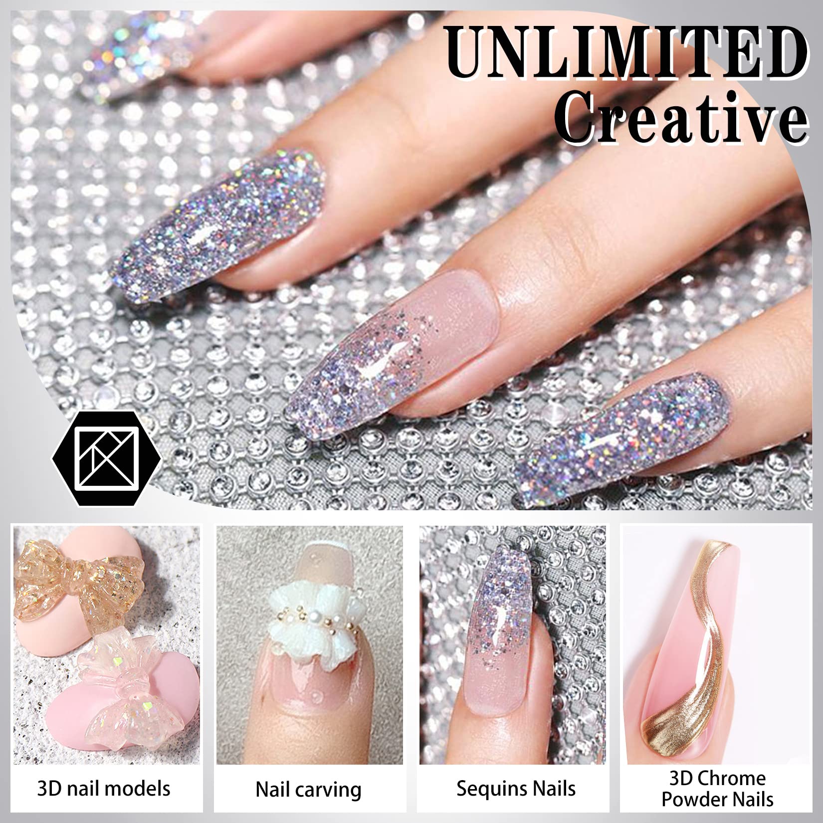Professional Solid Builder Gel for Nails - Non-Sticky Clear Extension Hard Gel for 3D Sculpting & Nail Art Molding with Sequins (2pcs, 0.7oz) - Perfect for Salon, DIY Manicures & Long-Lasting Nail Extensions
