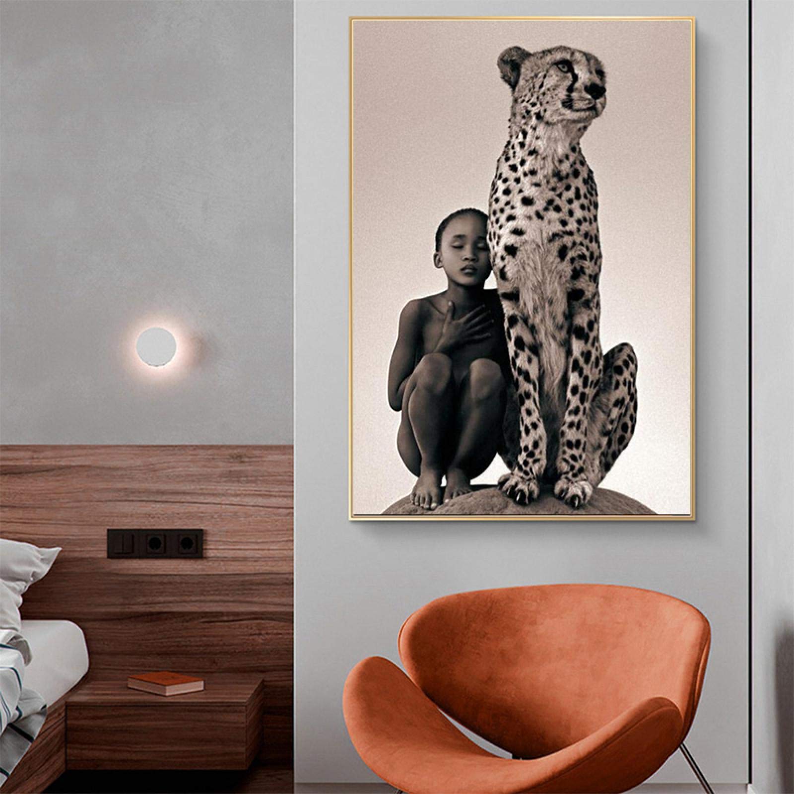 Wild African Animal Canvas Art - Boy and Cheetah Painting, 40x60cm (15.75x23.62in) Unframed Wall Decor for Living Room, Bedroom & Office | Safari Themed Home Decor | Perfect for Wildlife Lovers & Nature Inspired Interiors