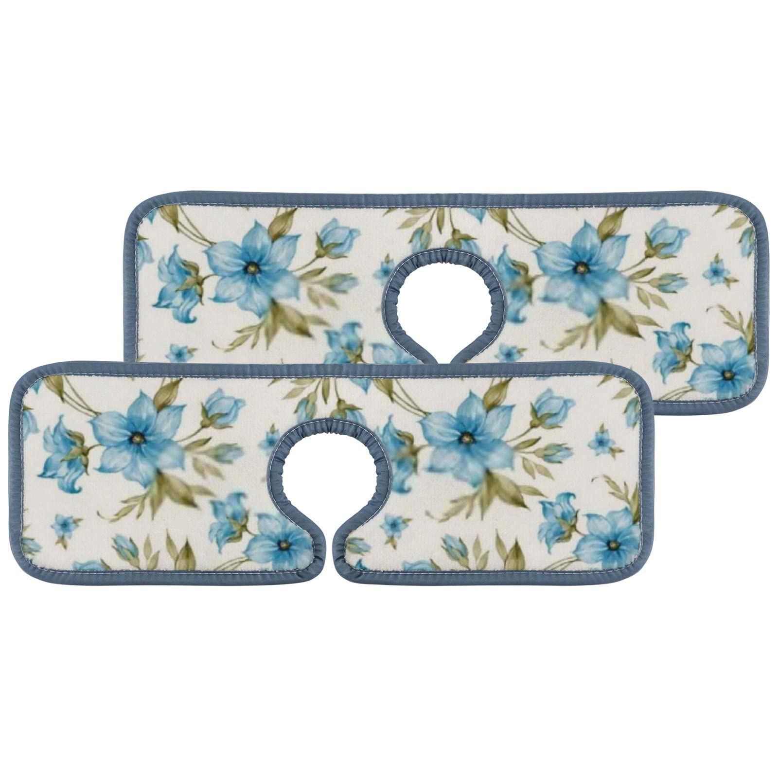 3 Pack Absorbent Kitchen Sink Mats - Non-Slip Splash Guard with Beautiful Blue Flower Design, Waterproof Countertop Protector for RV, Bathroom & Home Use | Prevents Water Stains & Spills