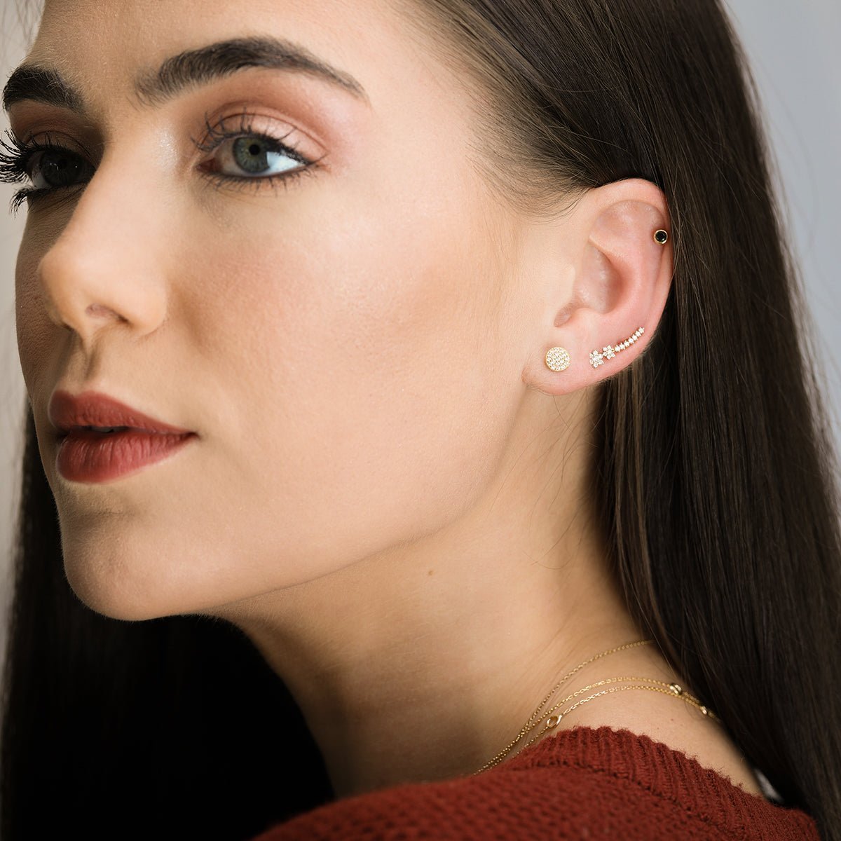 14K Yellow Gold Diamond Flower Ear Climber Earrings for Women - Elegant Dangle Earrings for Parties, Weddings & Special Occasions